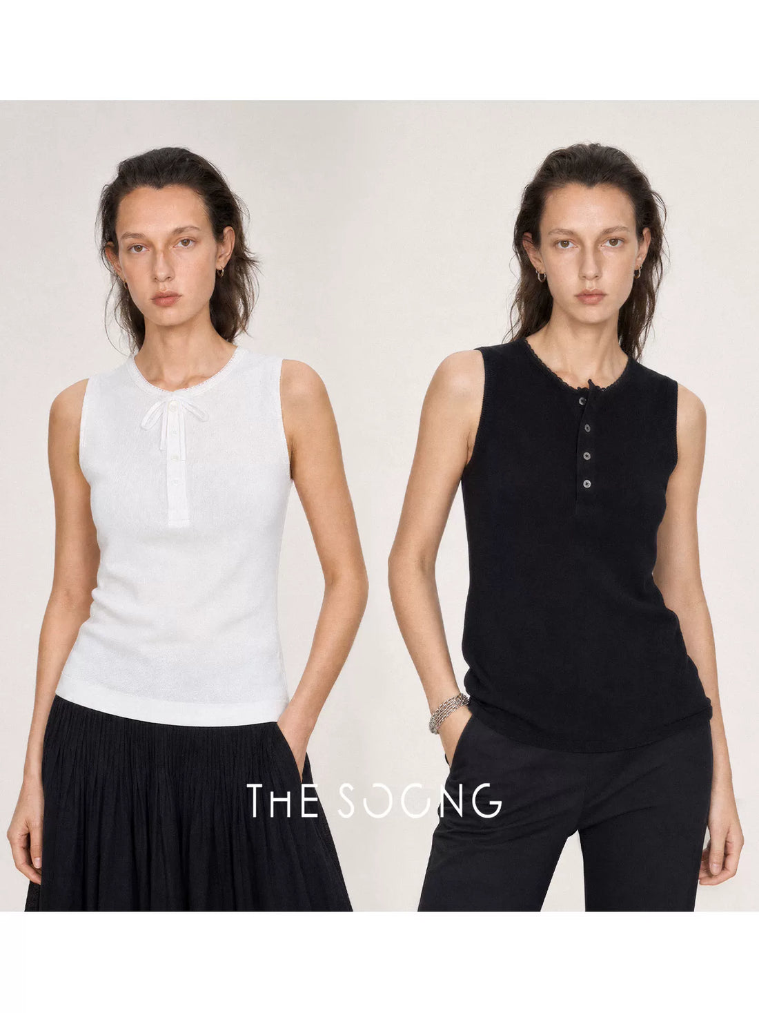 THESOONG/Imported 100% Pima Cotton Lace Collar Design Vest for Women 9214