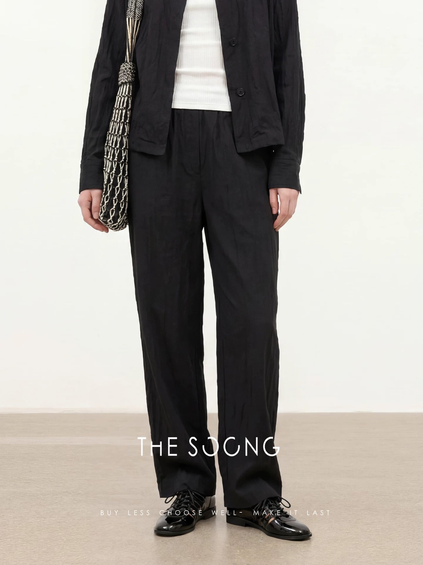 THESOONG/Textured Feel Cotton-Blend with Metallic Thread Slightly Curved Wide-Leg Casual Pants for Women 8750