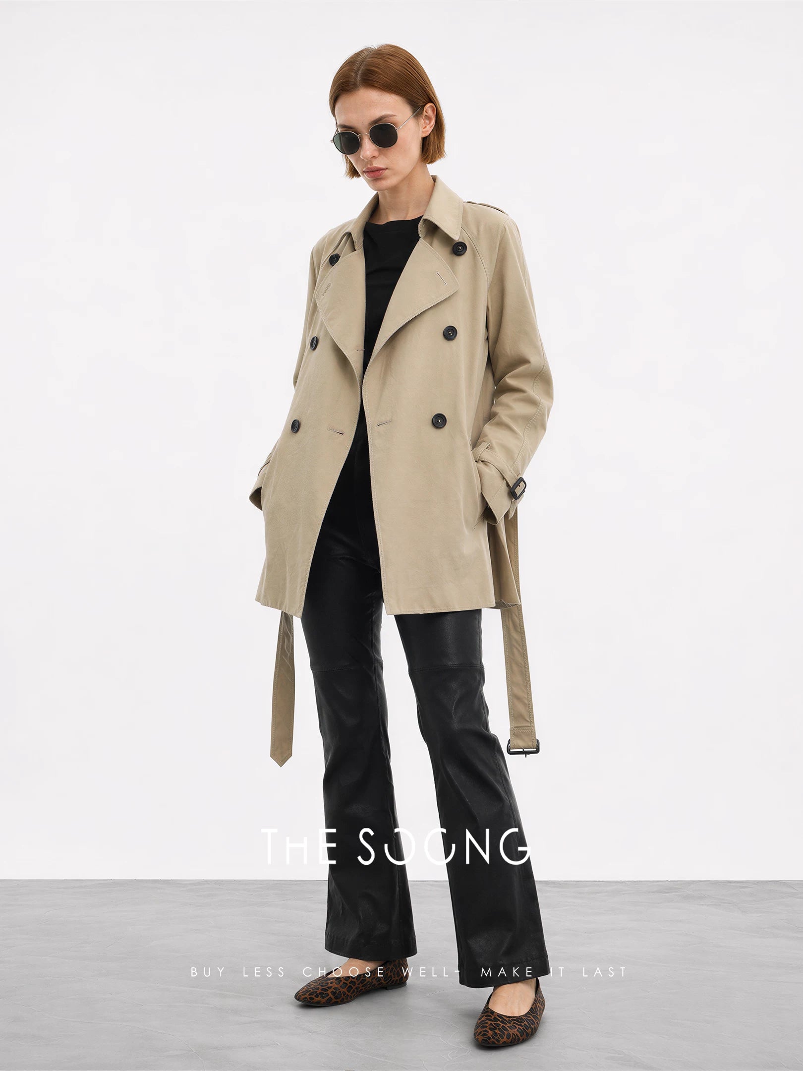 THESOONG/matte sharpness, selected imported British sheepskin high-waist slight-flare women’s leather pants 9145