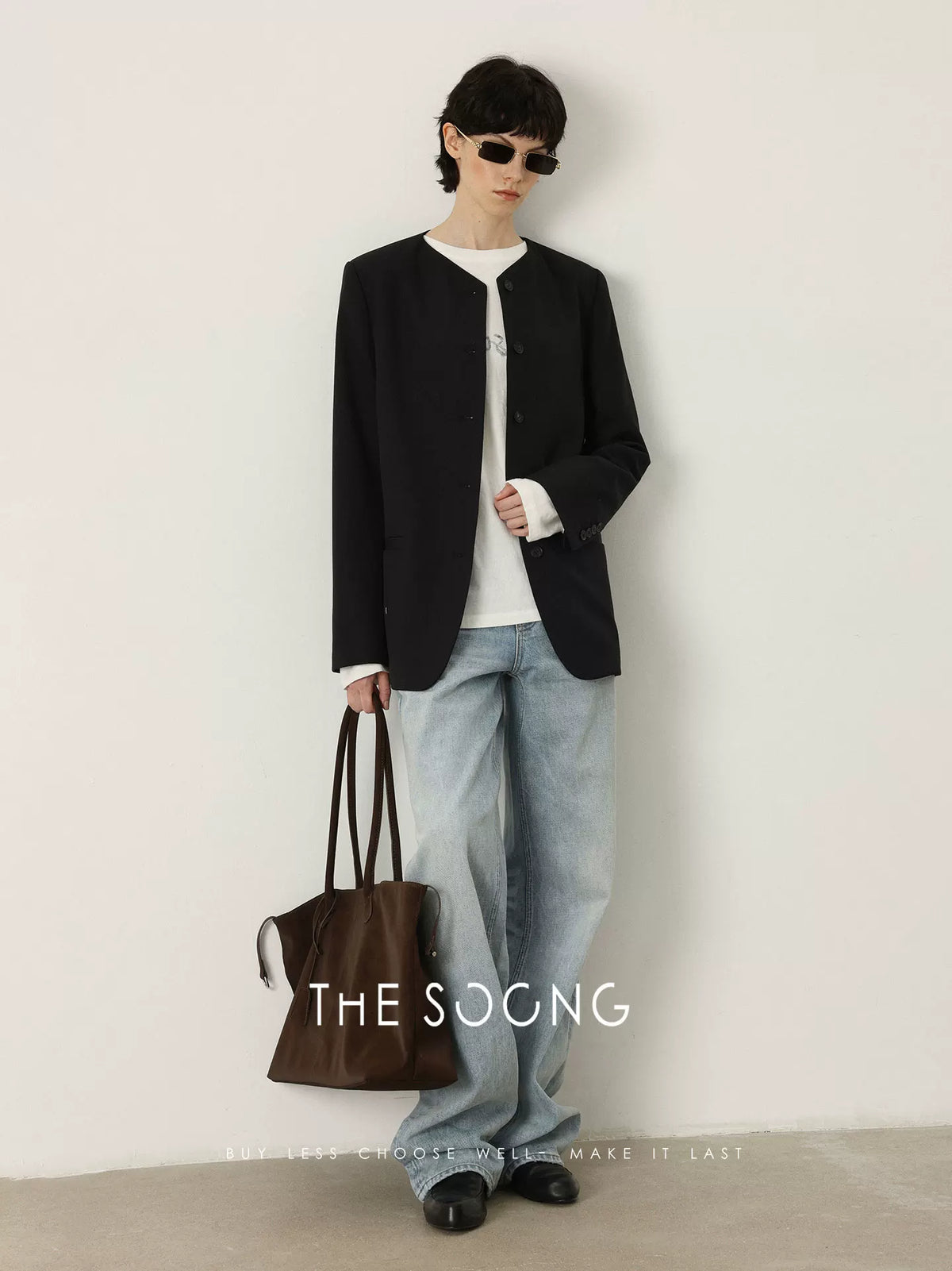 THESOONG / Minimal Origin Wool Finely Tailored Hand-sewn Buttonless Women's Collarless Blazer 7467
