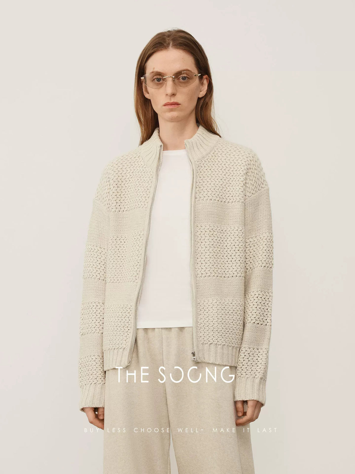 THESOONG/Visual Luxury Feel, Multiple Needle Interwoven Delicate Texture Round Neck Wool Sweater Jacket, Women 7982