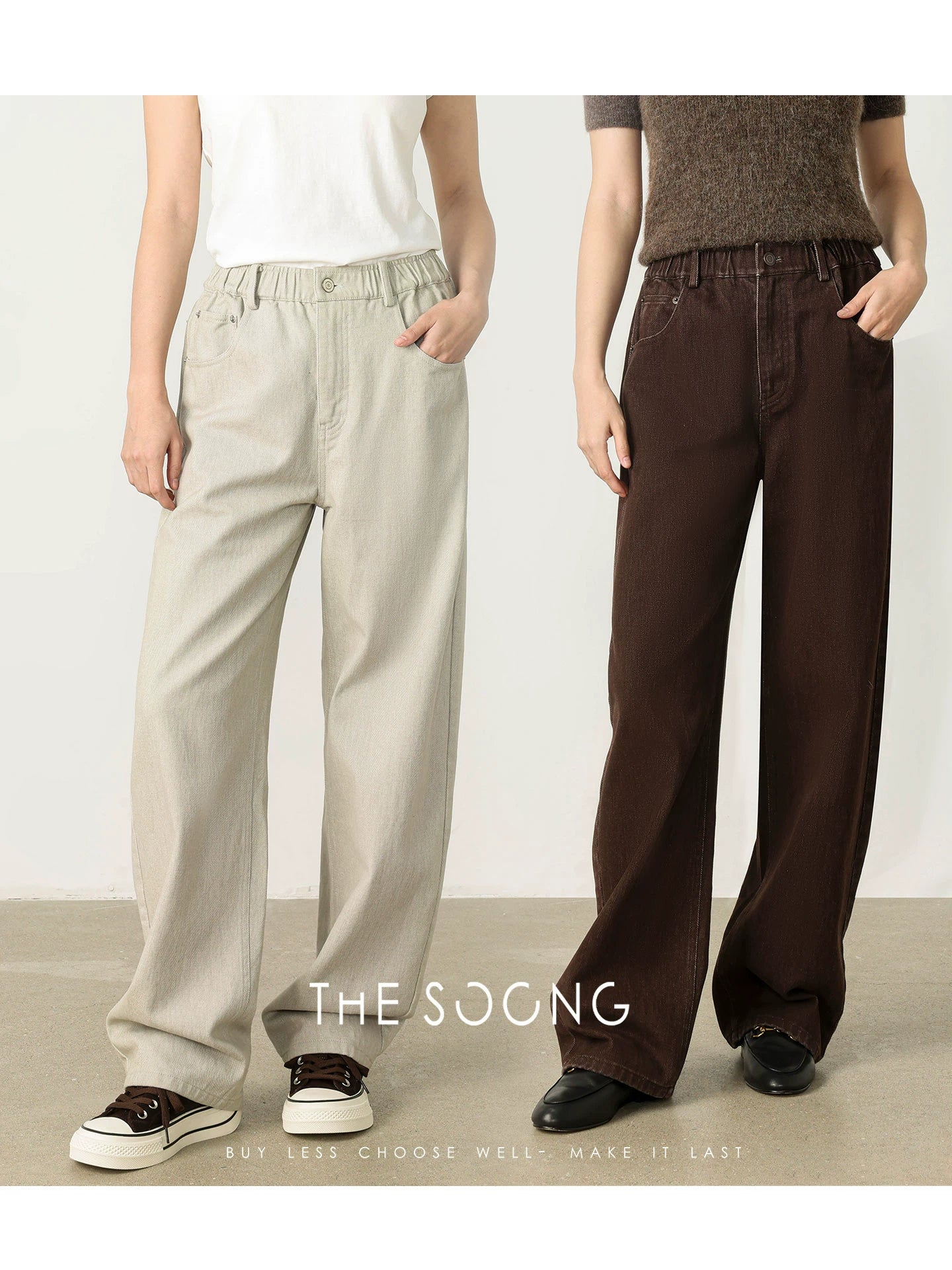 THESOONG/Spring new high-density twill jeans retro loose wide-leg straight long pants for women 7559
