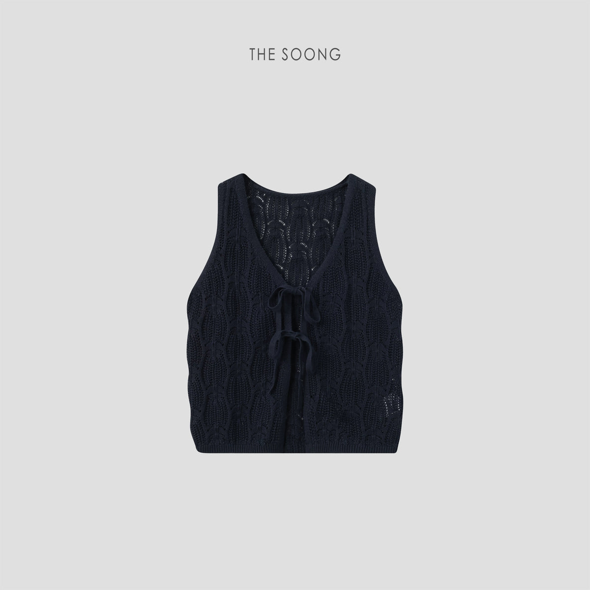 THESOONG / Island Stroll Breathable Skin-Friendly Navy Solid Loose Layered Knit Vest 9156