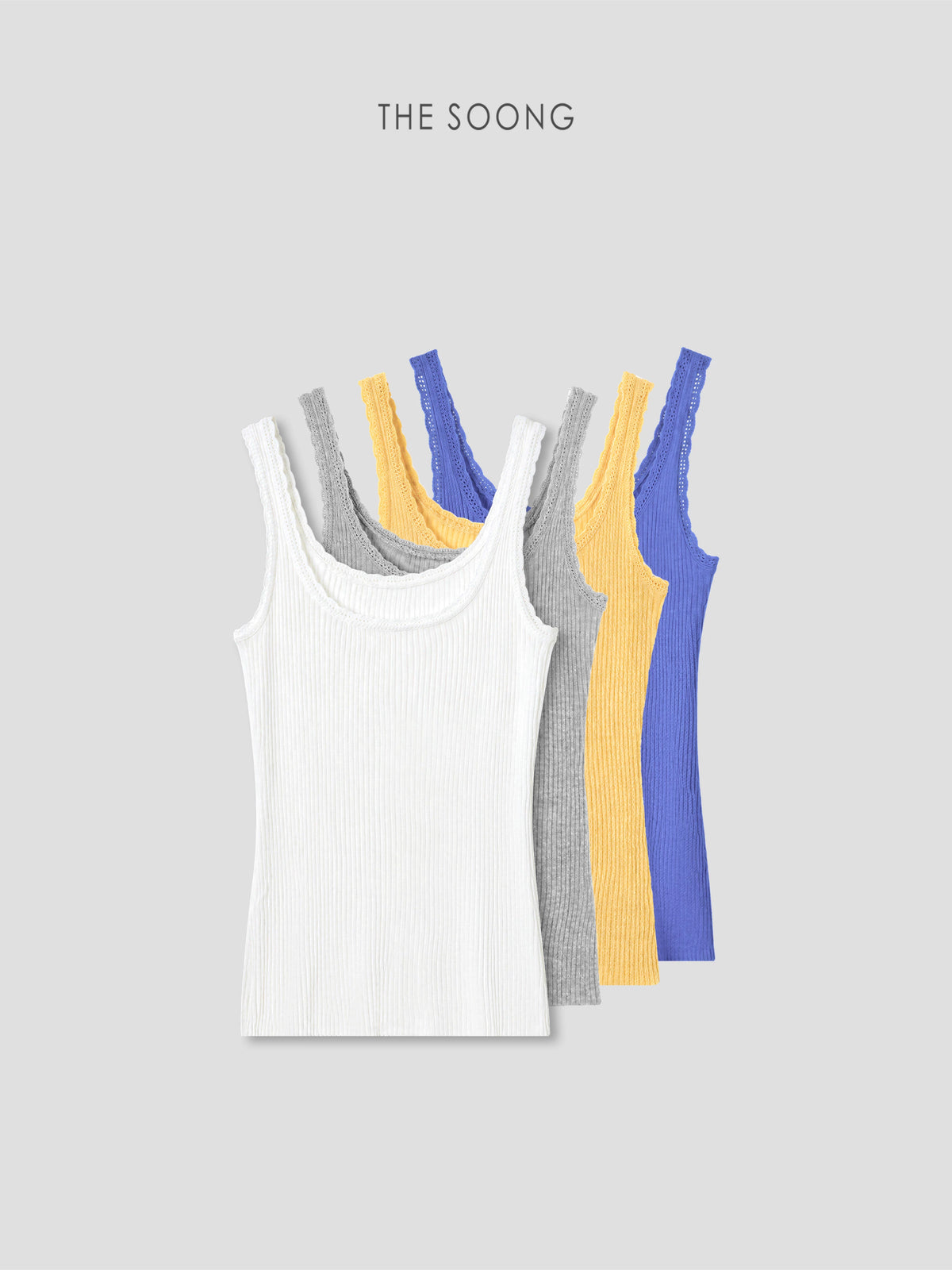 THESOONG/Merino Wool Blend Ribbed Knit Vest Women's Lace Trim U-Neck Short Camisole HWBX9322