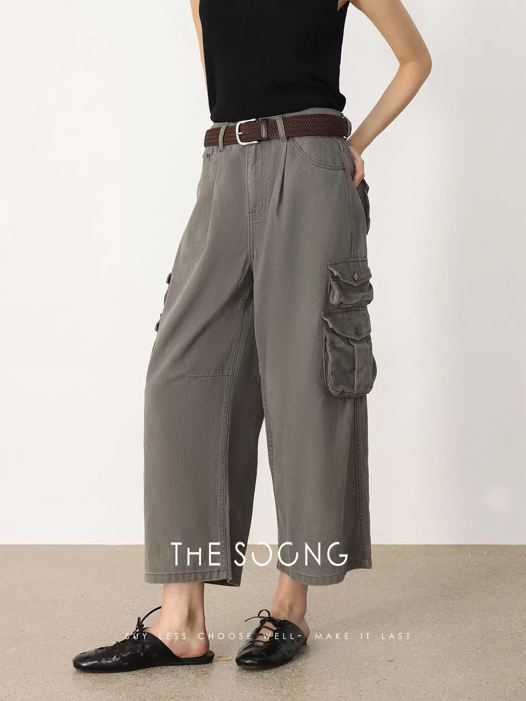 THESOONG/Spring New Casual Nine-Point Wide-Leg Cargo Pants Women Outdoor Casual Sports HBKZ8047