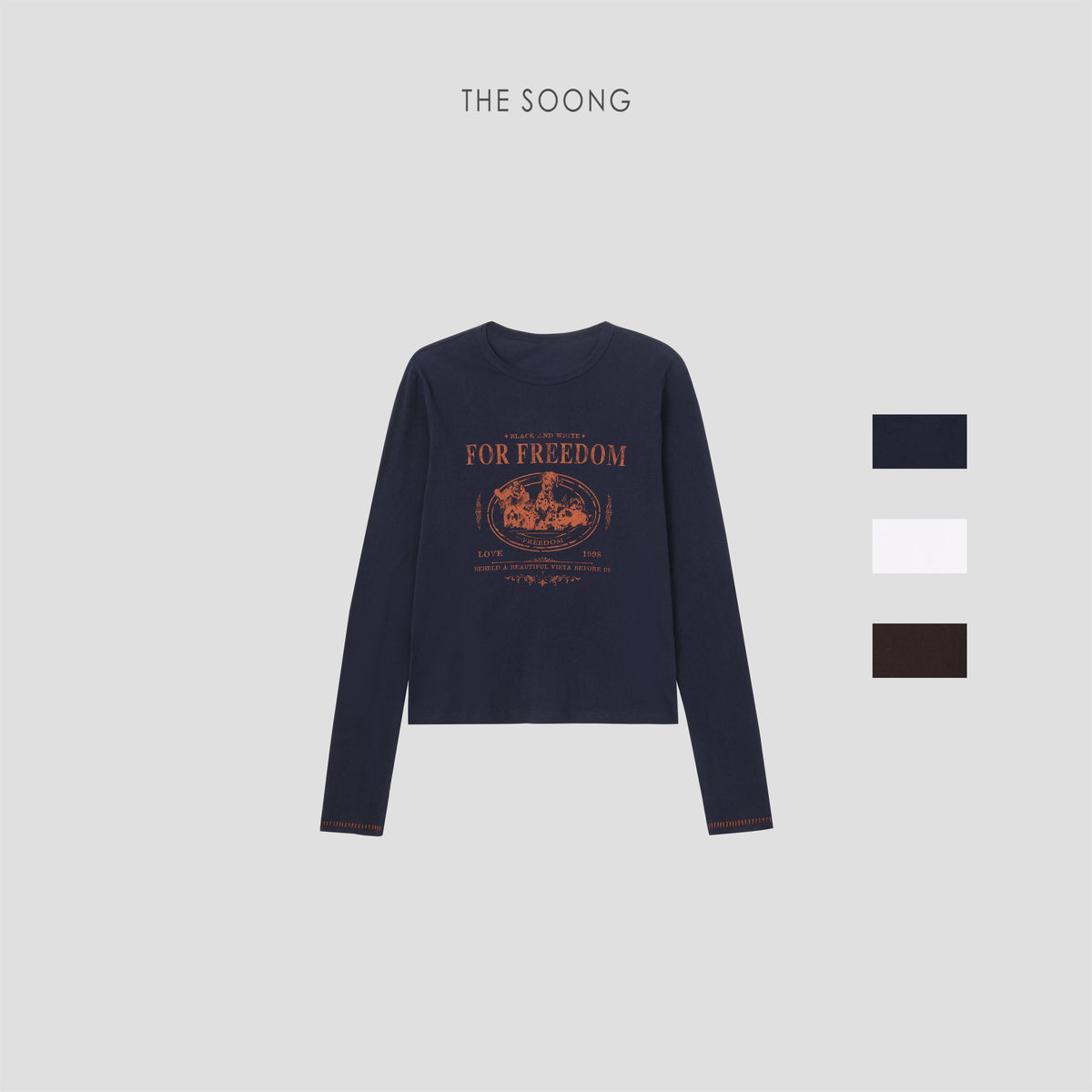 THESOONG/Spotted Dog FORFREEDOM Retro New 100% Cotton Cracked Long Sleeve T-Shirt for Women 9558