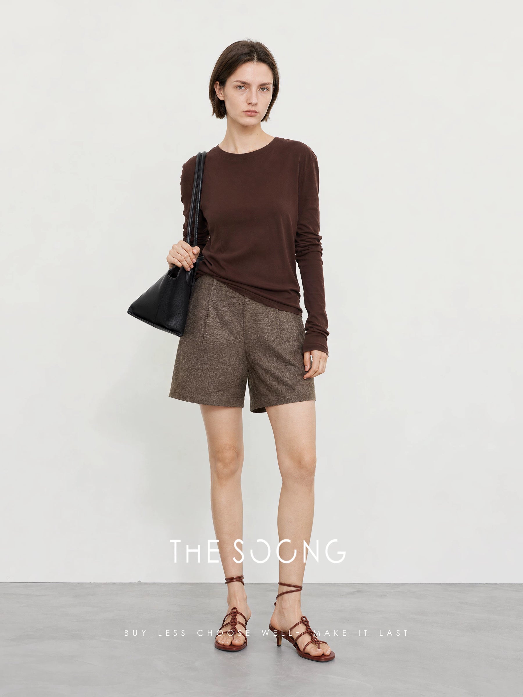 THESOONG / Lightweight Sunscreen 80s Strong Twist Cotton Misty Round Neck Stretch Sun-Protection T-Shirt for Women 7293