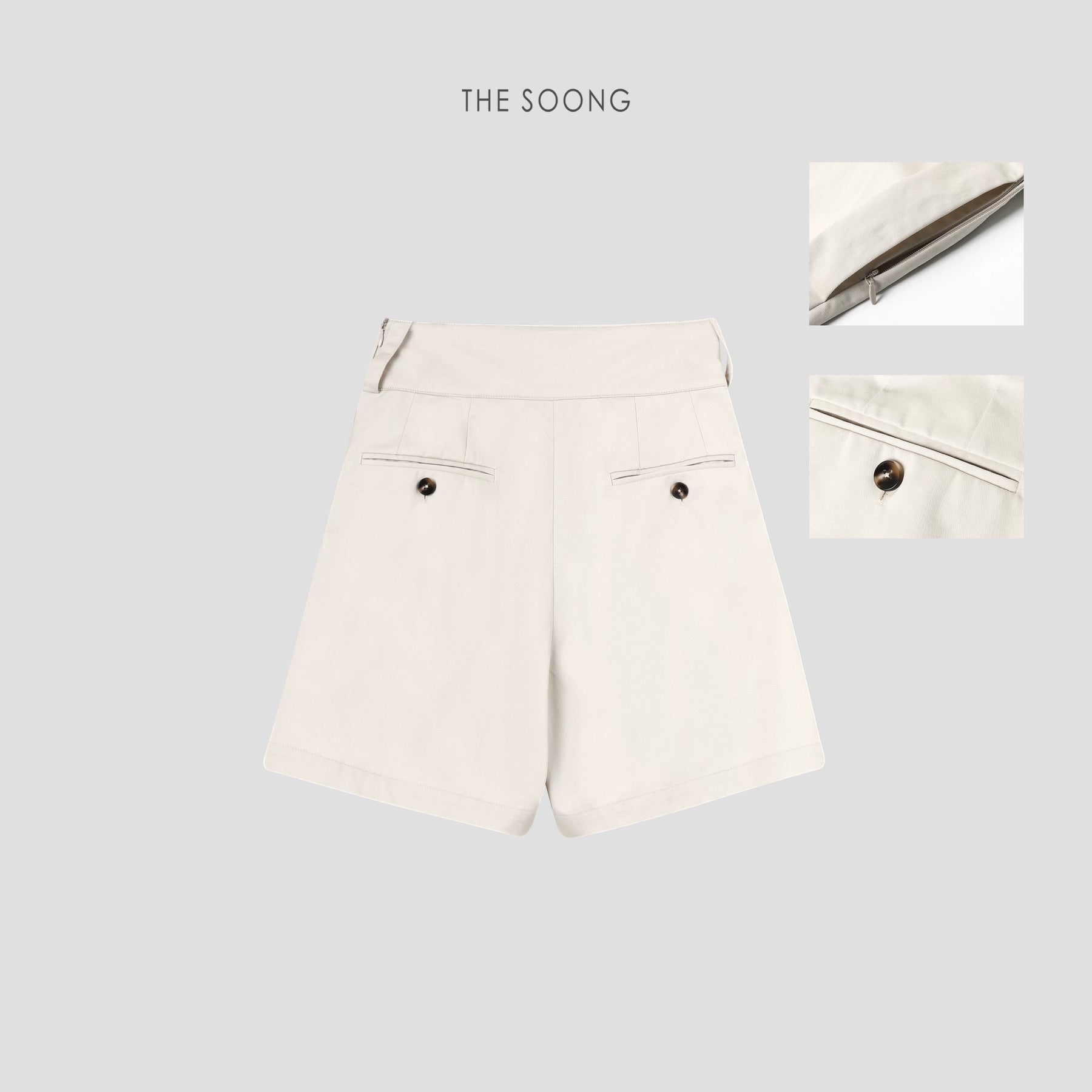 THESOONG/Wabi-Sabi Minimalism 100% Pure Cotton Dynamic Double Pleat Adjustable Buckle Shaping Mid-Rise Shorts 6850