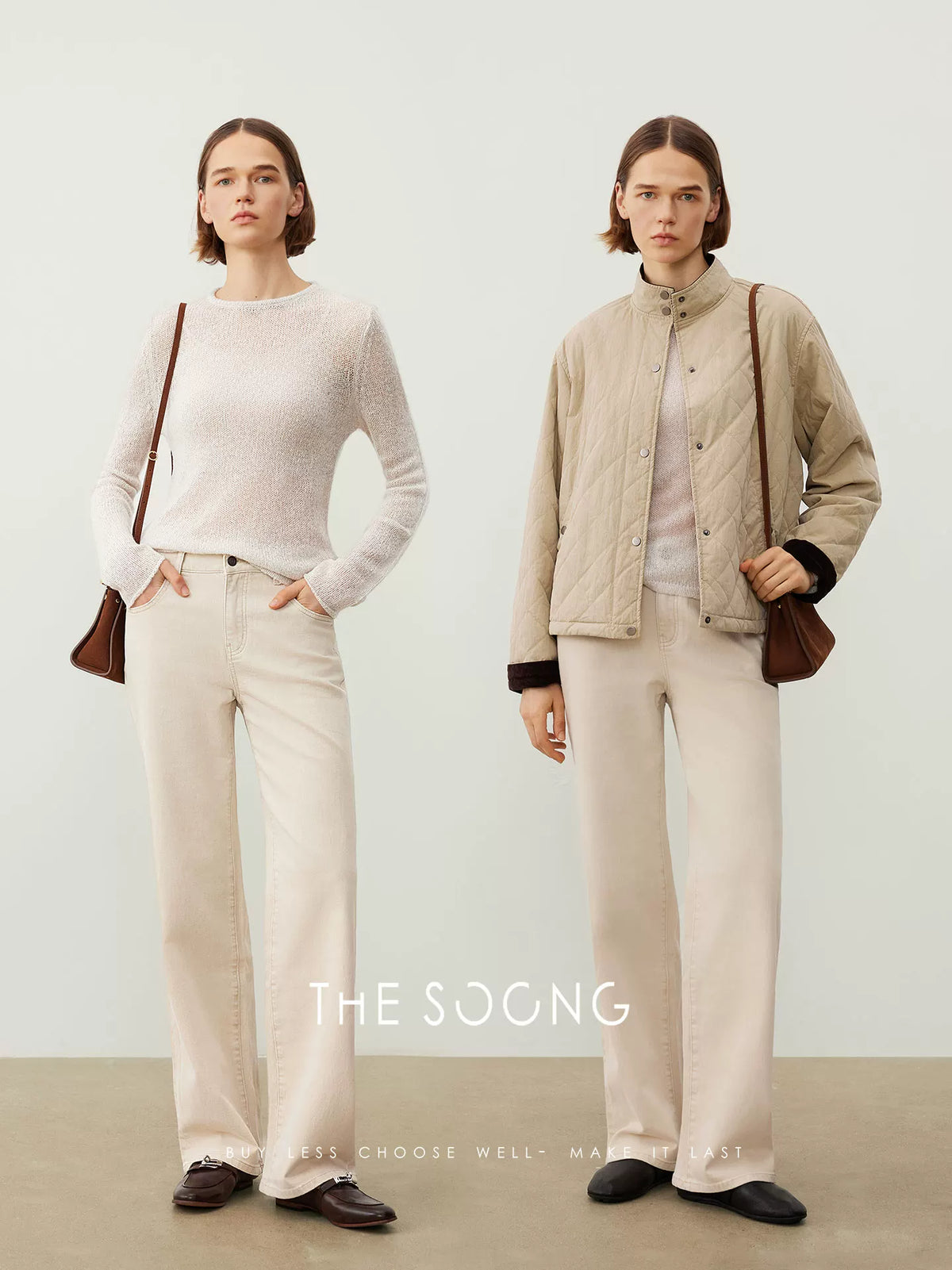 THESOONG/Cotton Straight-Leg Jeans for Women Spring Petite Wide-Hip Slim Casual Pants HBKZ7460
