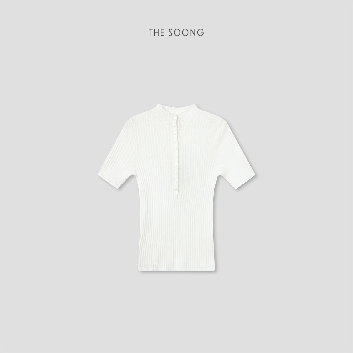 THESOONG/Wool Tencel 18-Needle Rib Knit Short Sleeve Shell Button Slimming Top, Women 9305