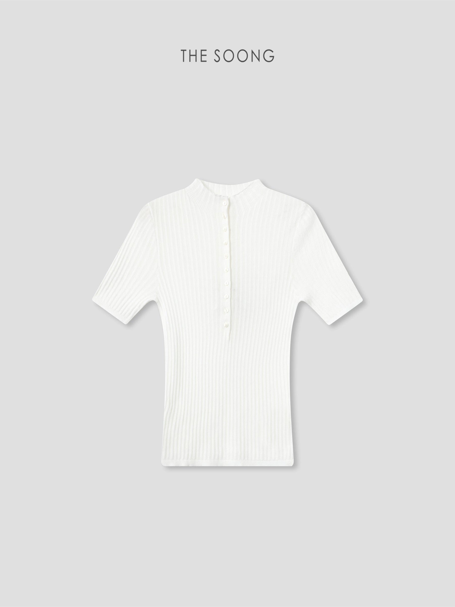THESOONG/Wool Tencel 18-Needle Rib Knit Short Sleeve Shell Button Slimming Top, Women 9305