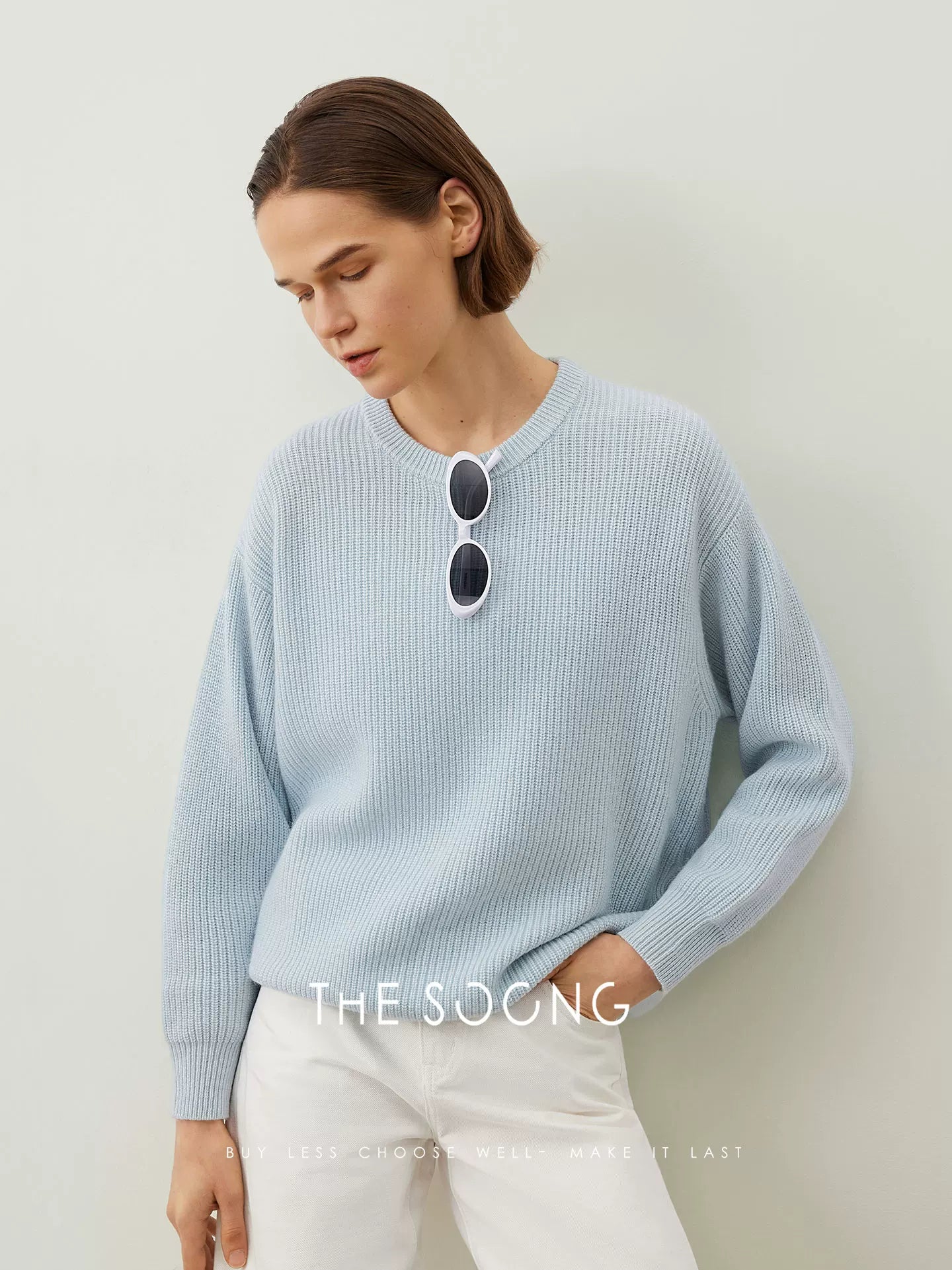 THESOONG/Autumn and Winter Sheep Wool Cashmere Sweater Women Crew Neck Knit Base Shirt HLMY6902