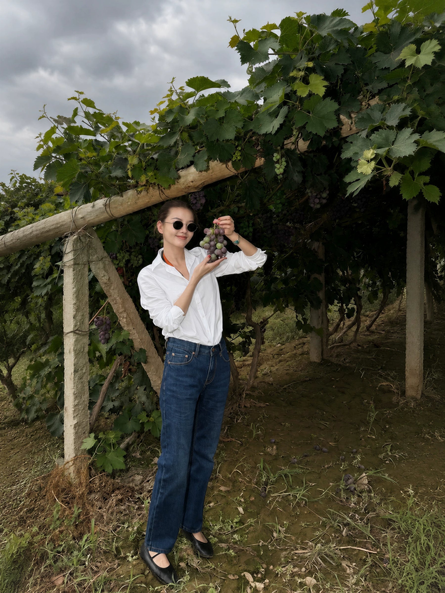 THESOONG/Bony Shirt Long-Staple Cotton Crisp Enzyme-Washed Full-Seam Shell Button White Shirt for Women 9342