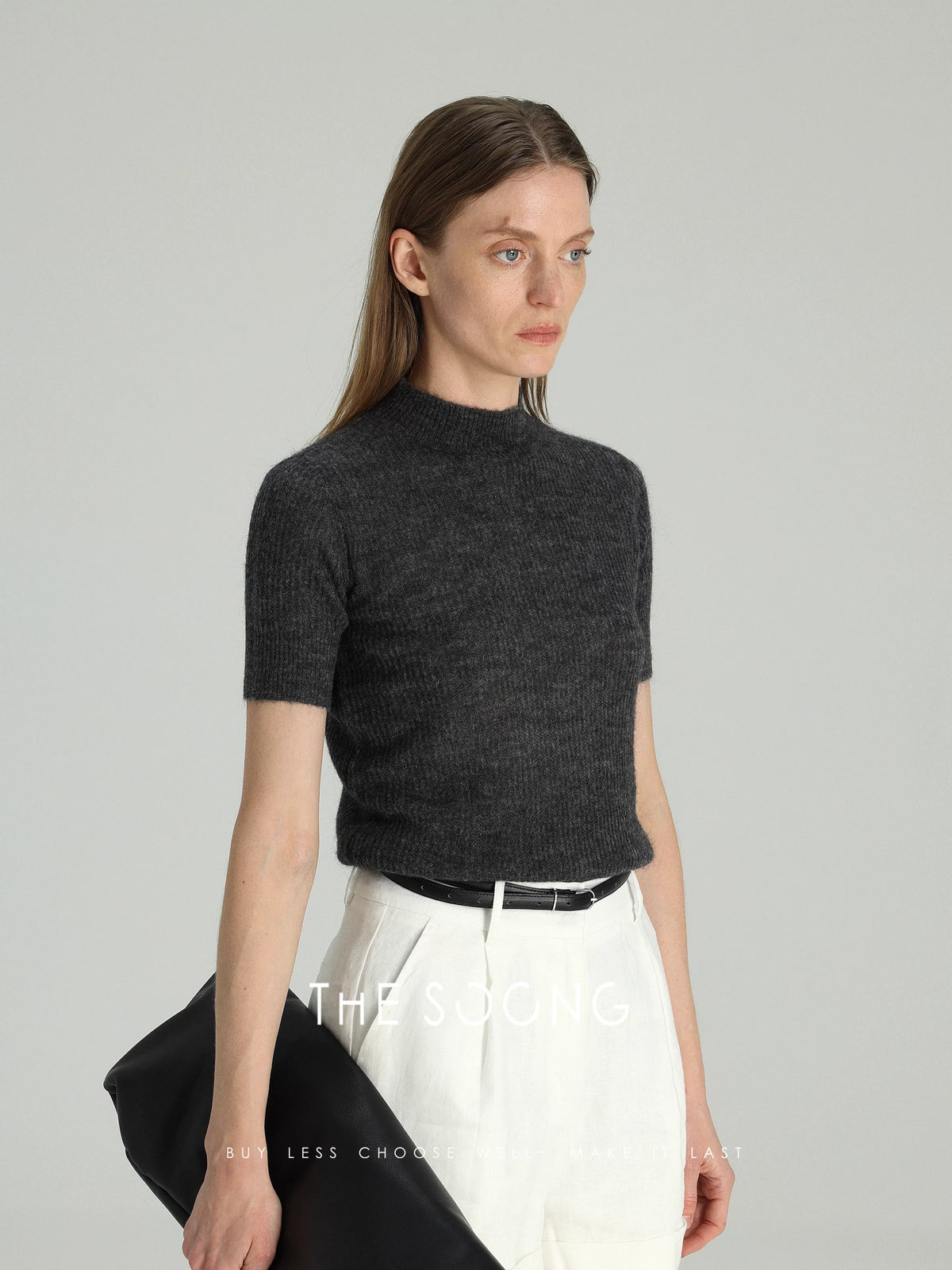 THESOONG/ 25th Anniversary Early Spring Series Alpaca Soft Semi-high Neck Plush Women's Short Sleeve Sweater 6202