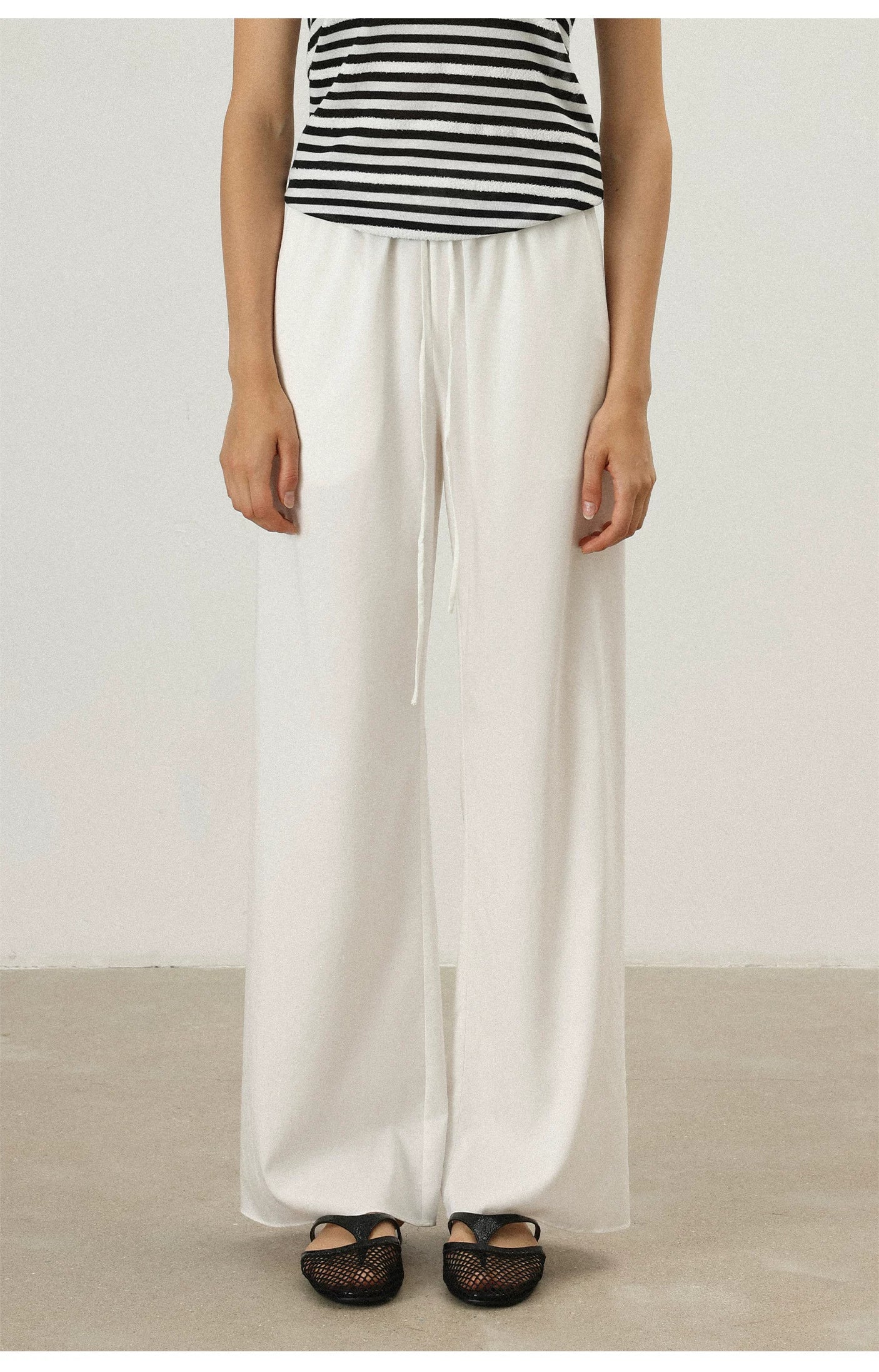 THESOONG/Lyocell Tencel Straight Casual Pants Women Elastic Waist Drawstring Comfortable Loose Long Pants 7391