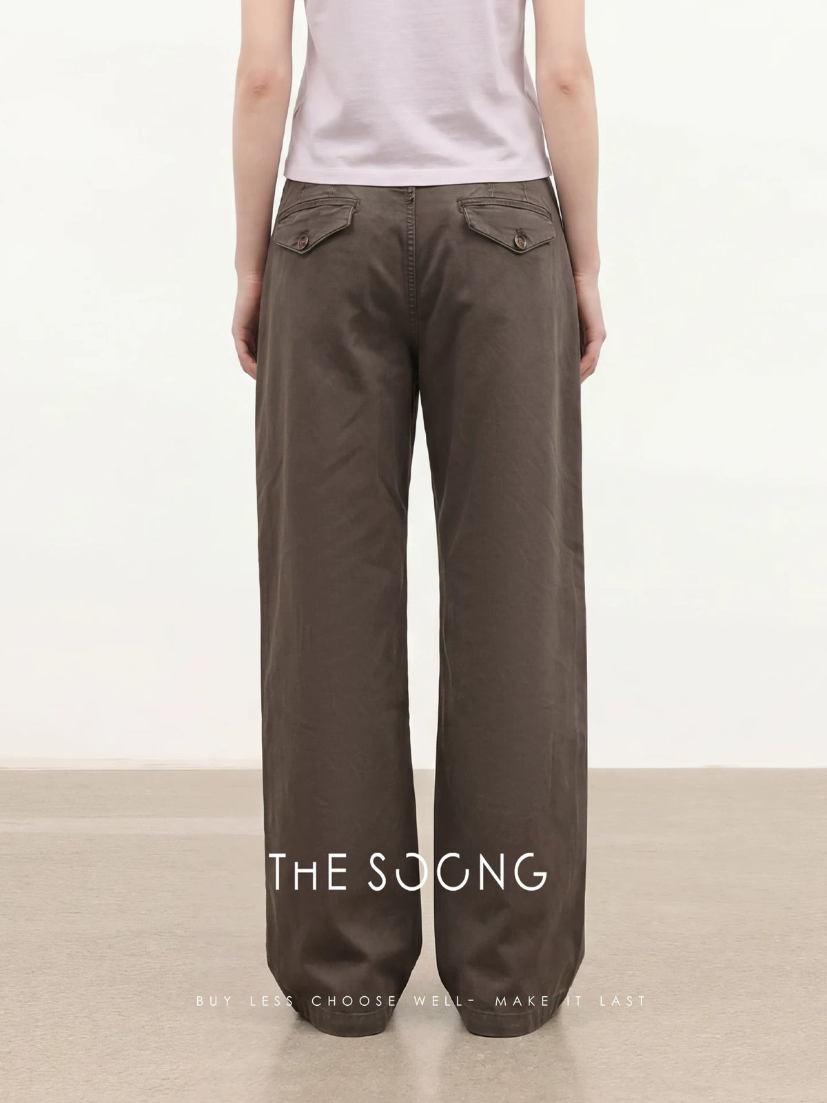 THESOONG/Relaxed Silhouette 100% Cotton Dark Gray Coffee Tone Double Activated Pleated Wide-Leg Jeans, Women 7634