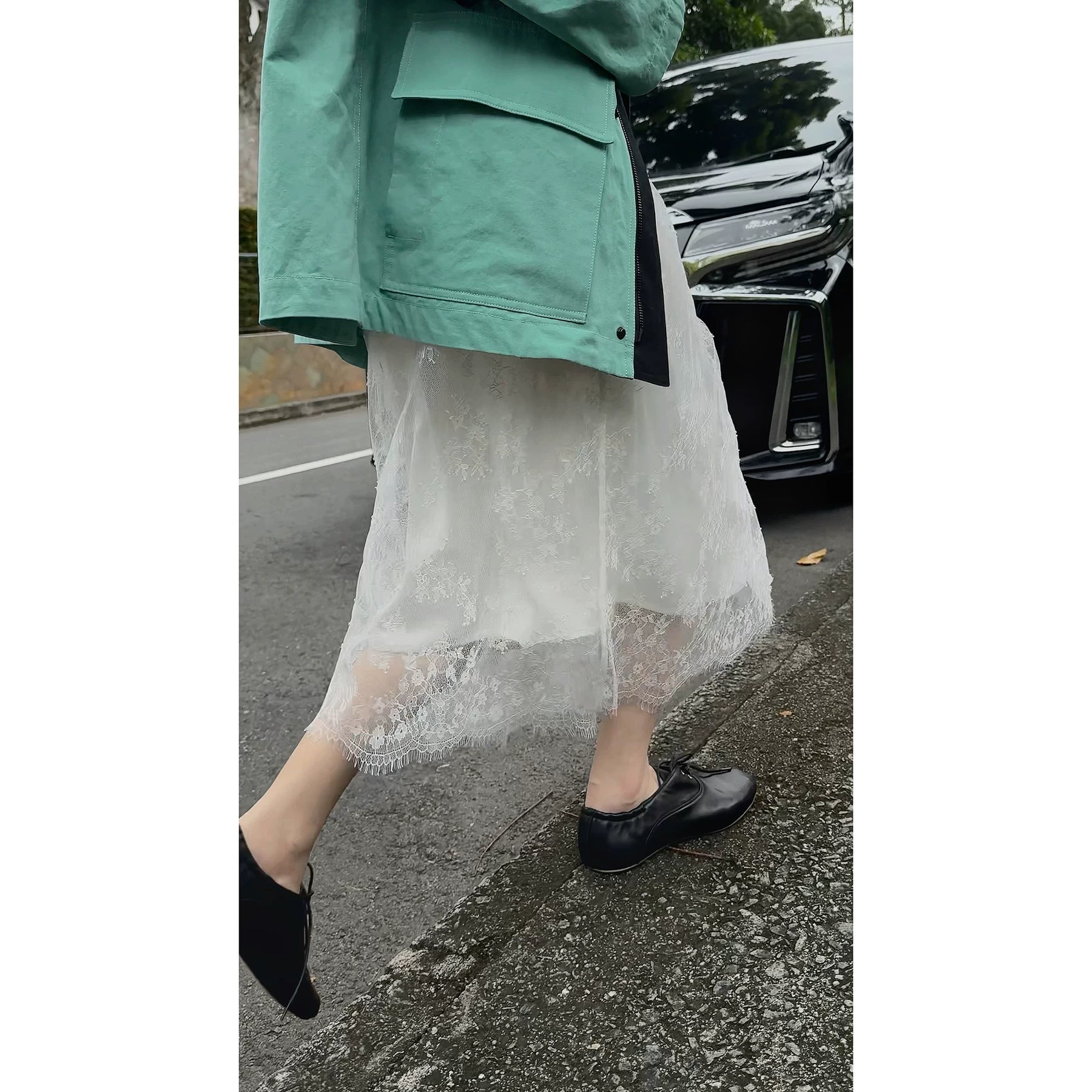 THESOONG/ Elegant white lace half skirt hip-gathering flattering versatile mid-length pencil skirt 8528