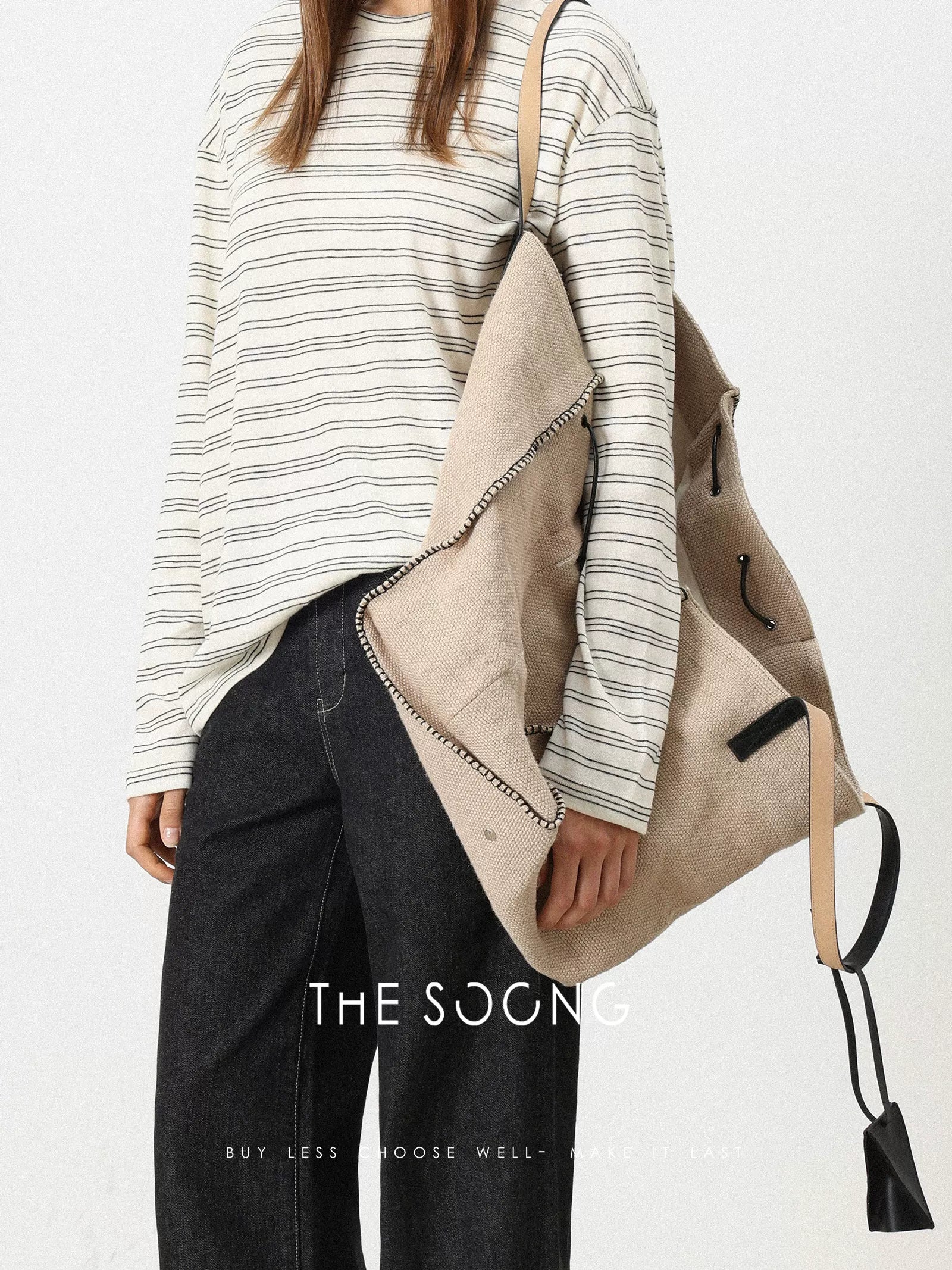 THESOONG/ Cloud Hemp Tote Bag, Vintage Washed Top-Grain Leather Shoulder Strap Versatile Women's Handbag 6993