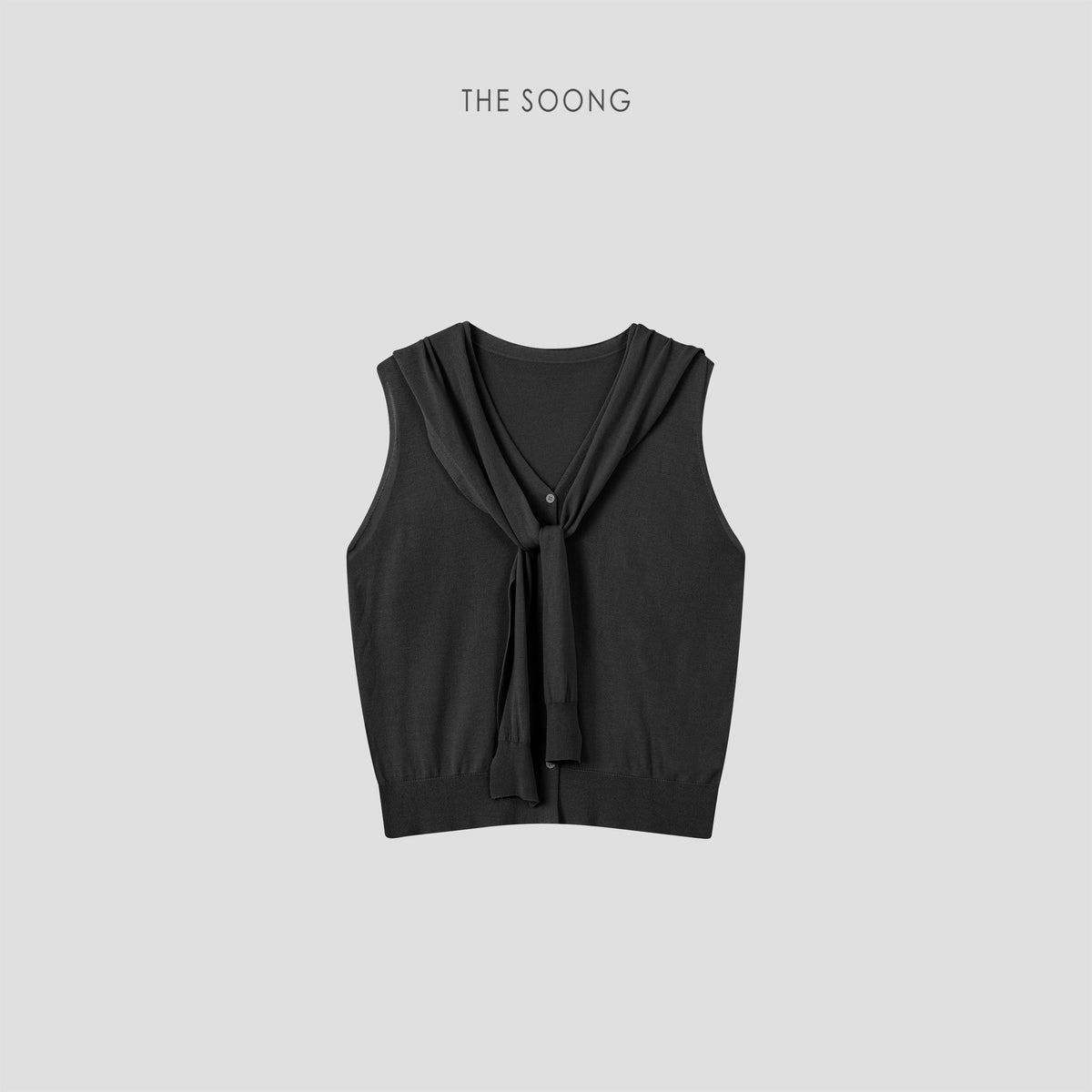 THESOONG/'Hazy Slightly Transparent' Acetate Tencel Fine Knit Sleeveless Vest and Shawl Two-Piece Set 9189