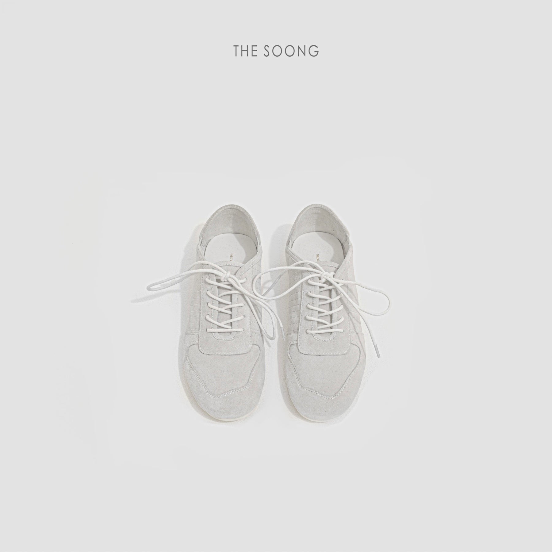 THESOONG/Suede White Sneakers Classic Cow Suede Lace-Up Soft Versatile Casual Shoes 8424
