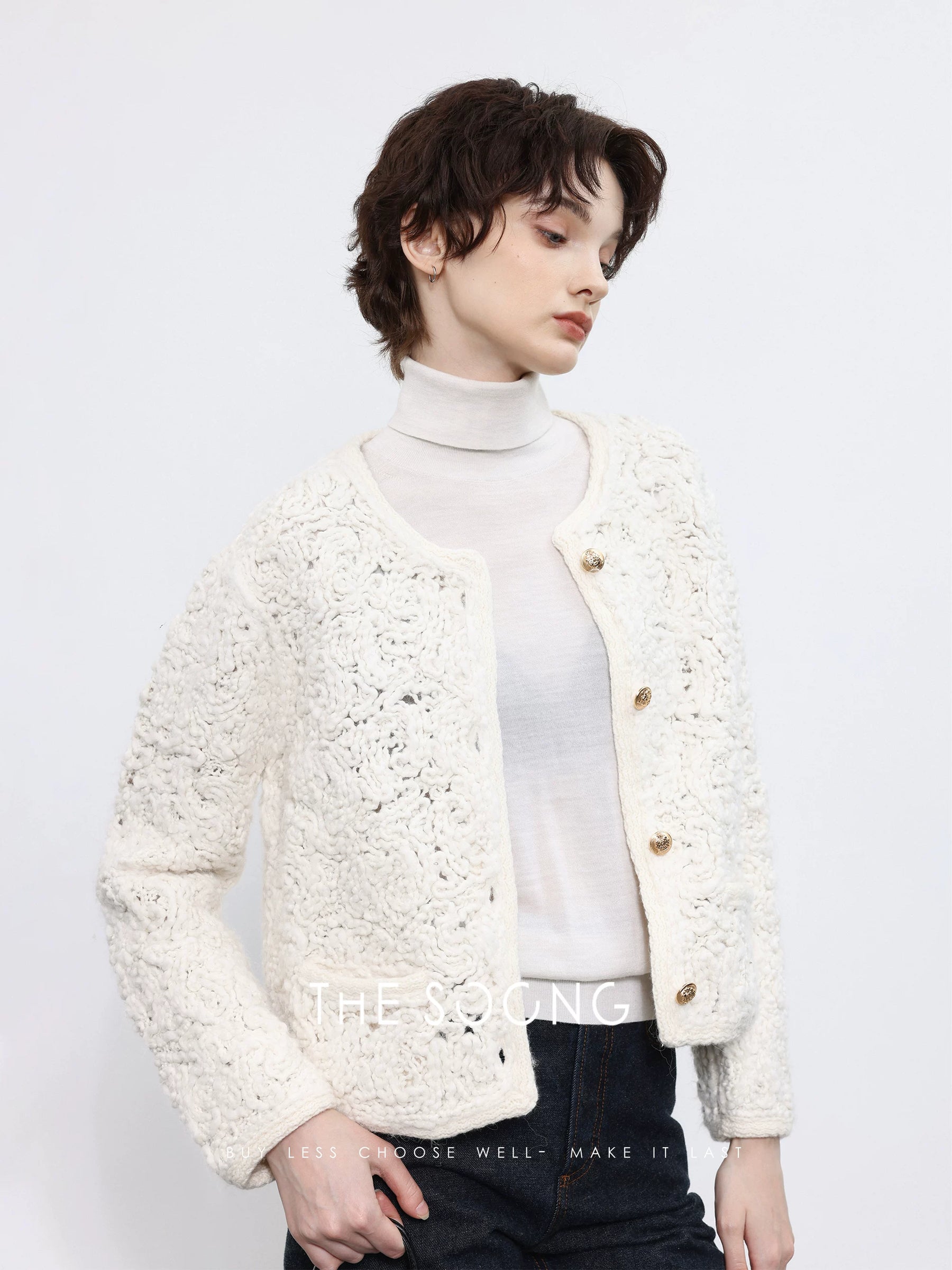 【Clearance Sale of Discontinued Sizes】980g Hand-spun Icelandic Wool Vintage-style Rope Embroidered Spring Women's Long-sleeve BMY222956