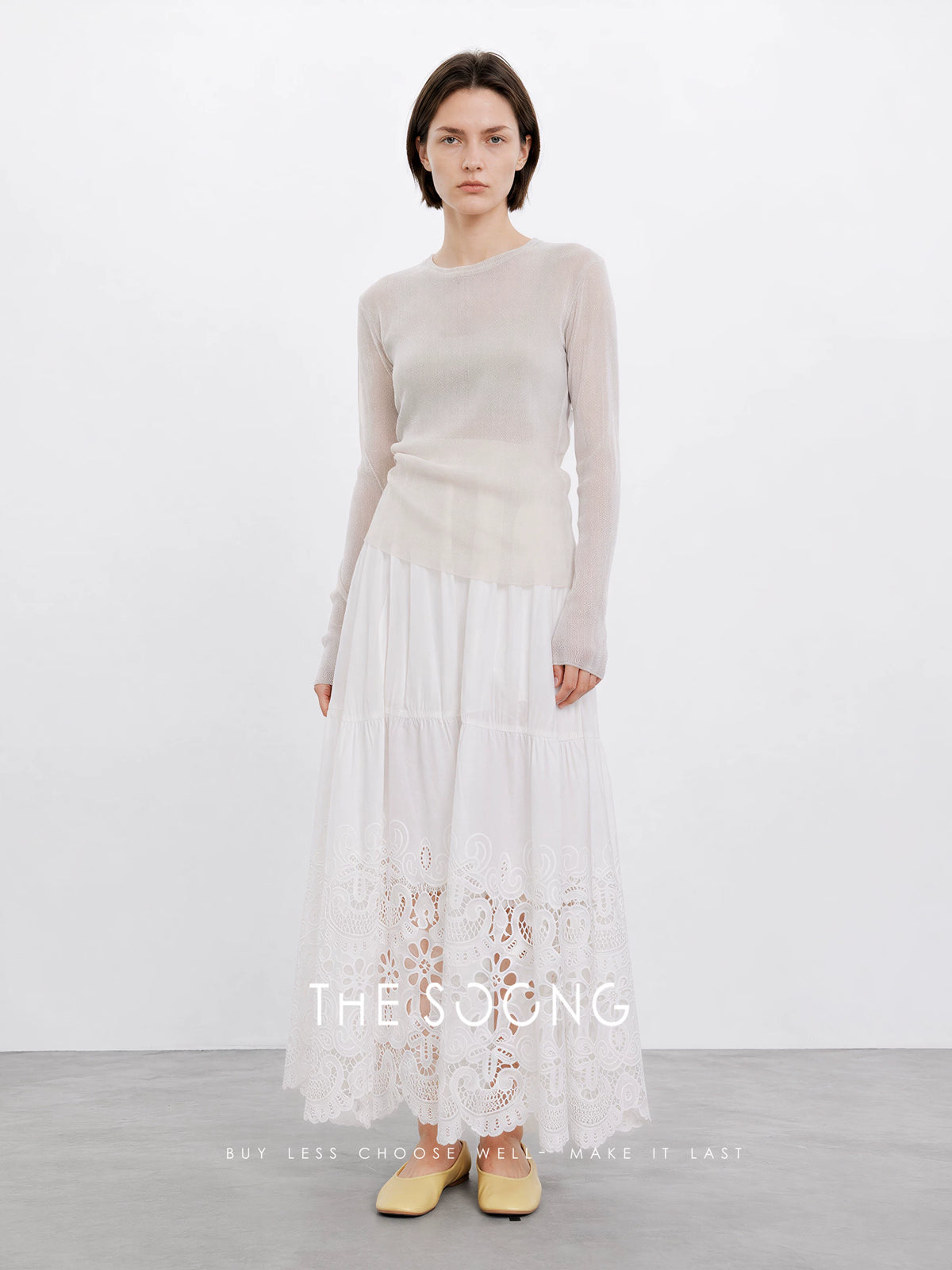 THESOONG/Sparkling Shirt Craft Dense Stitching 12-Needle Silver Thread Blend Stretch Round Neck Long Sleeve Base Shirt 8706