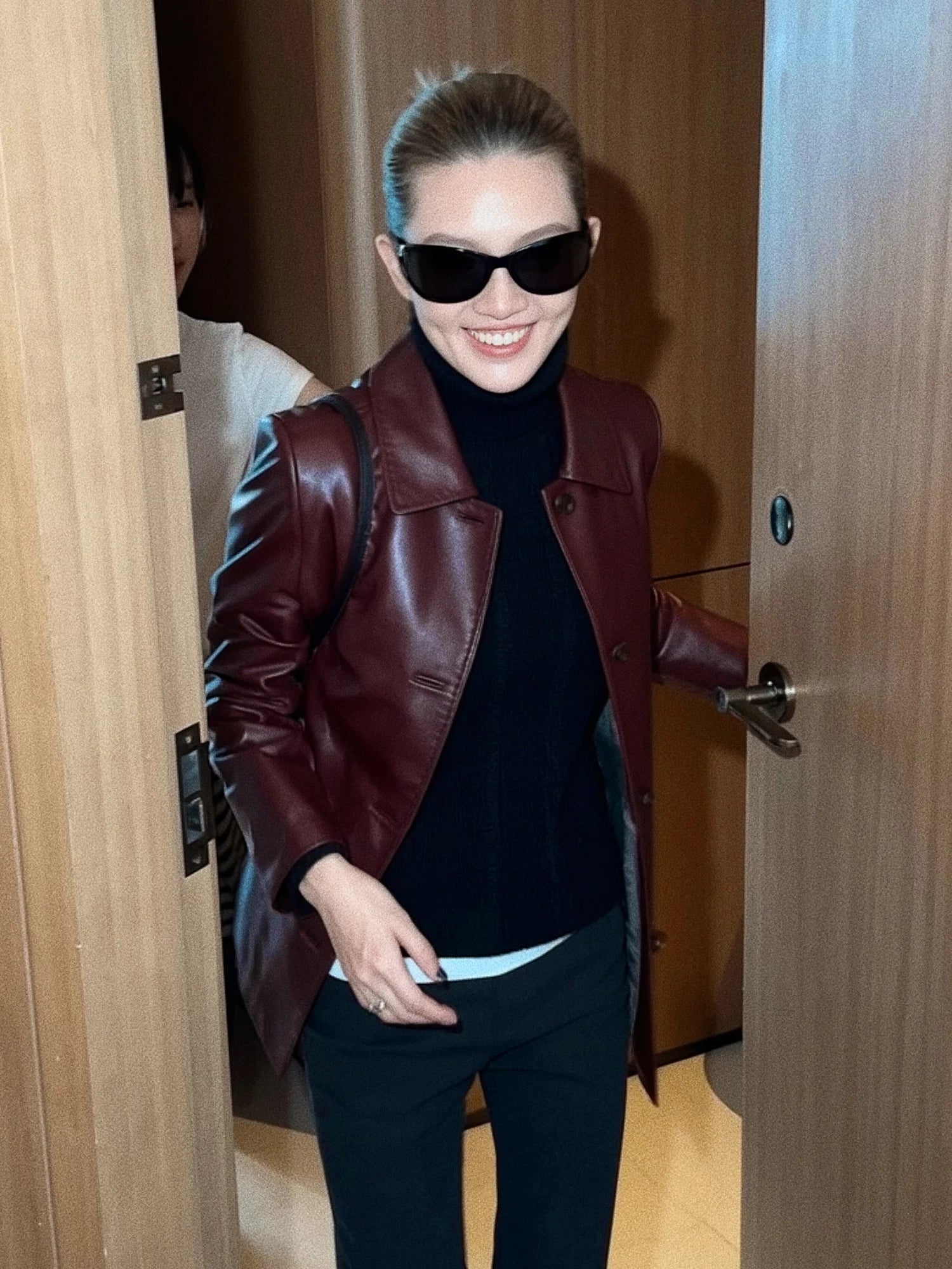 THESOONG/Glowing Vintage New Zealand Sheepskin Handmade High-end Retro Small Lapel Leather Jacket for Women