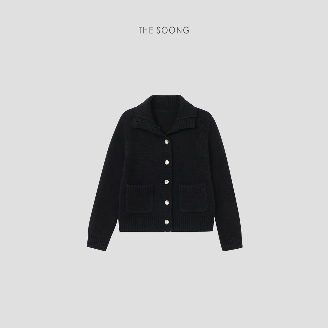 THESOONG/Doni Vintage New 100% Wool Threaded High Neck Button Cardigan for Women 9231