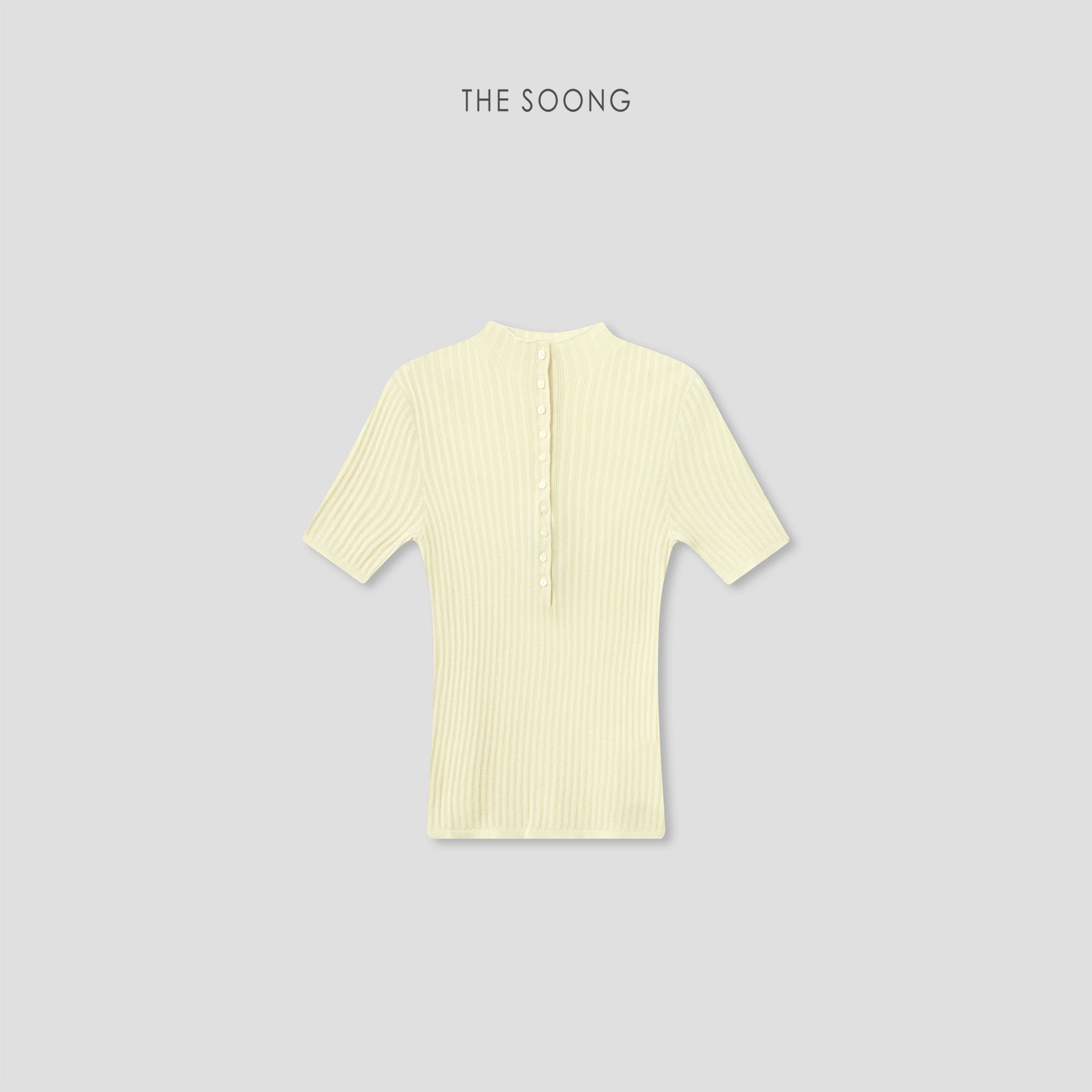 THESOONG/Wool Tencel 18-Needle Rib Knit Short Sleeve Shell Button Slimming Top, Women 9305