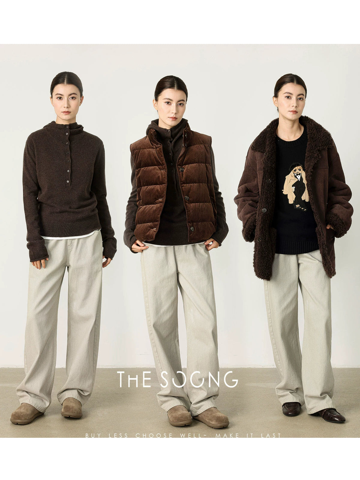 THESOONG/Spring new high-density twill jeans retro loose wide-leg straight long pants for women 7559
