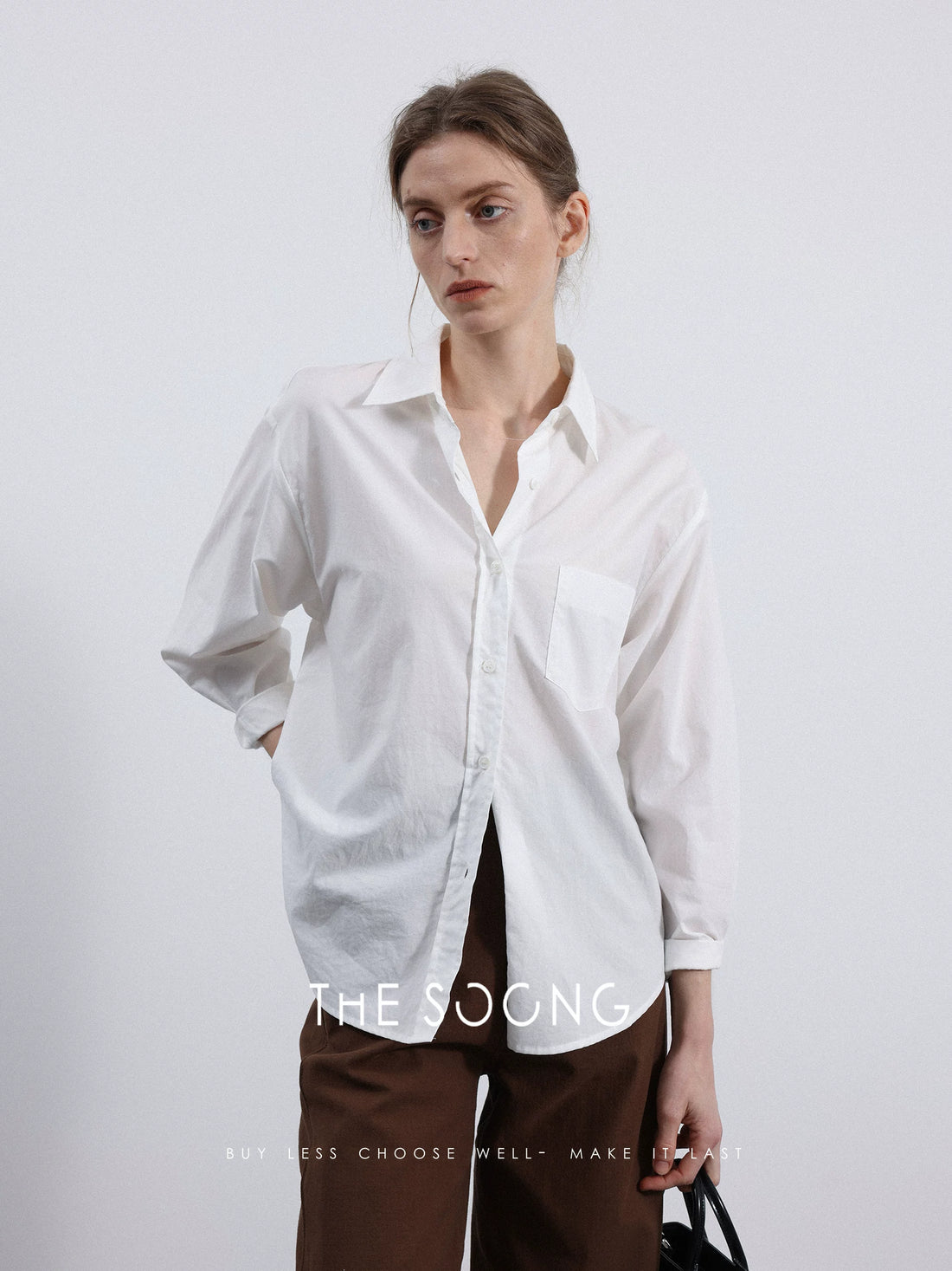 THESOONG / Casual Classic Extra Soft Washed Extra Soft Mulberry Silk Basic White Simple Versatile Shirt for Women