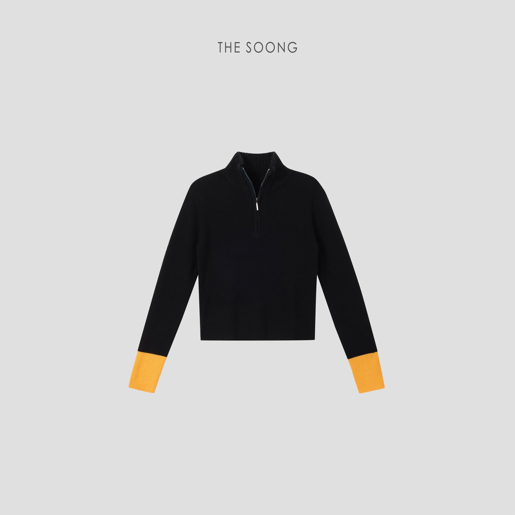THESOONG / Early autumn new 100% merino wool 12G double-strand ribbed half-zip stand collar sweater 8985