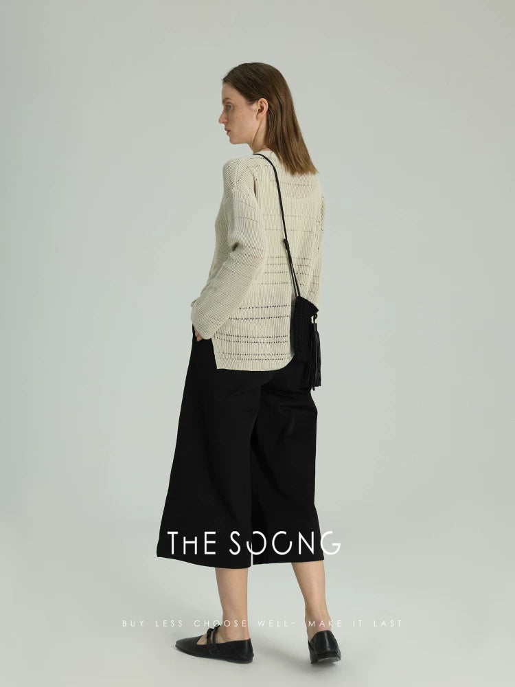 THESOONG/Leisure Time, Lyocell Hollow Ribbed V-Neck Dropped Shoulder Cardigan Jacket 6487