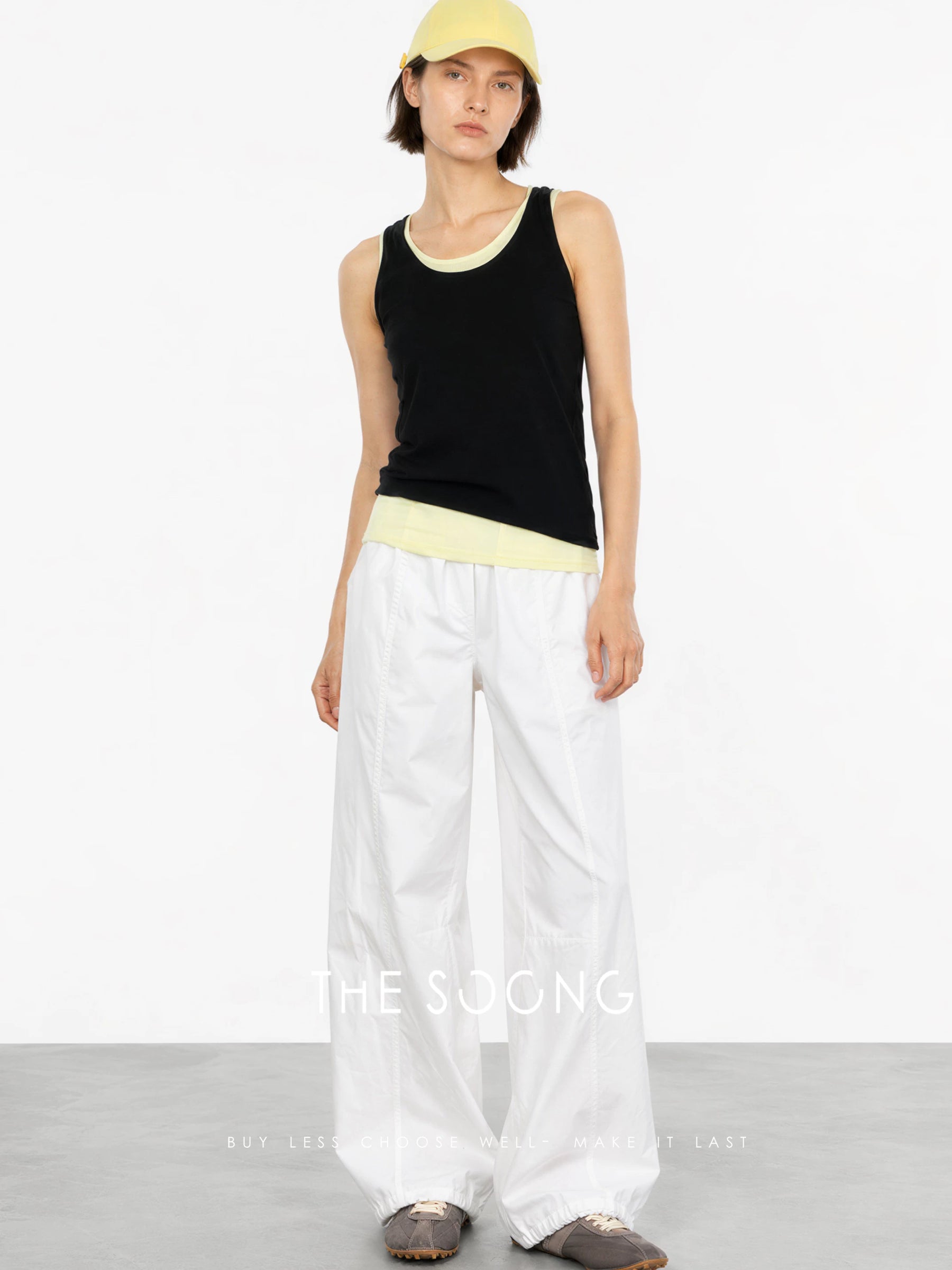 THESOONG/ Cloud pants, 100% pure cotton, minimalist comfortable drape, elastic mid-rise wide-leg casual pants 7555