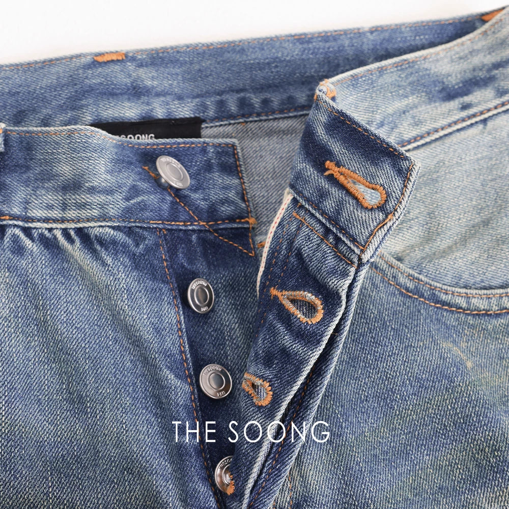 THESOONG / Hand-Painted Ink Pants Cotton Lenzing Blend Washed Ink Mid-Rise Straight Jeans for Women 7428