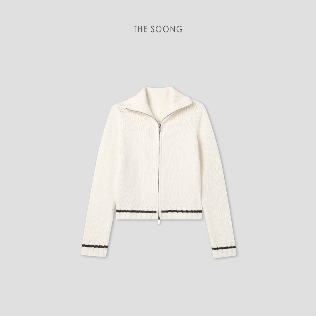 THESOONG/Misty Luxurious Wool 100% Sheep Wool High-neck Zipper Short Knit Sweater 9261