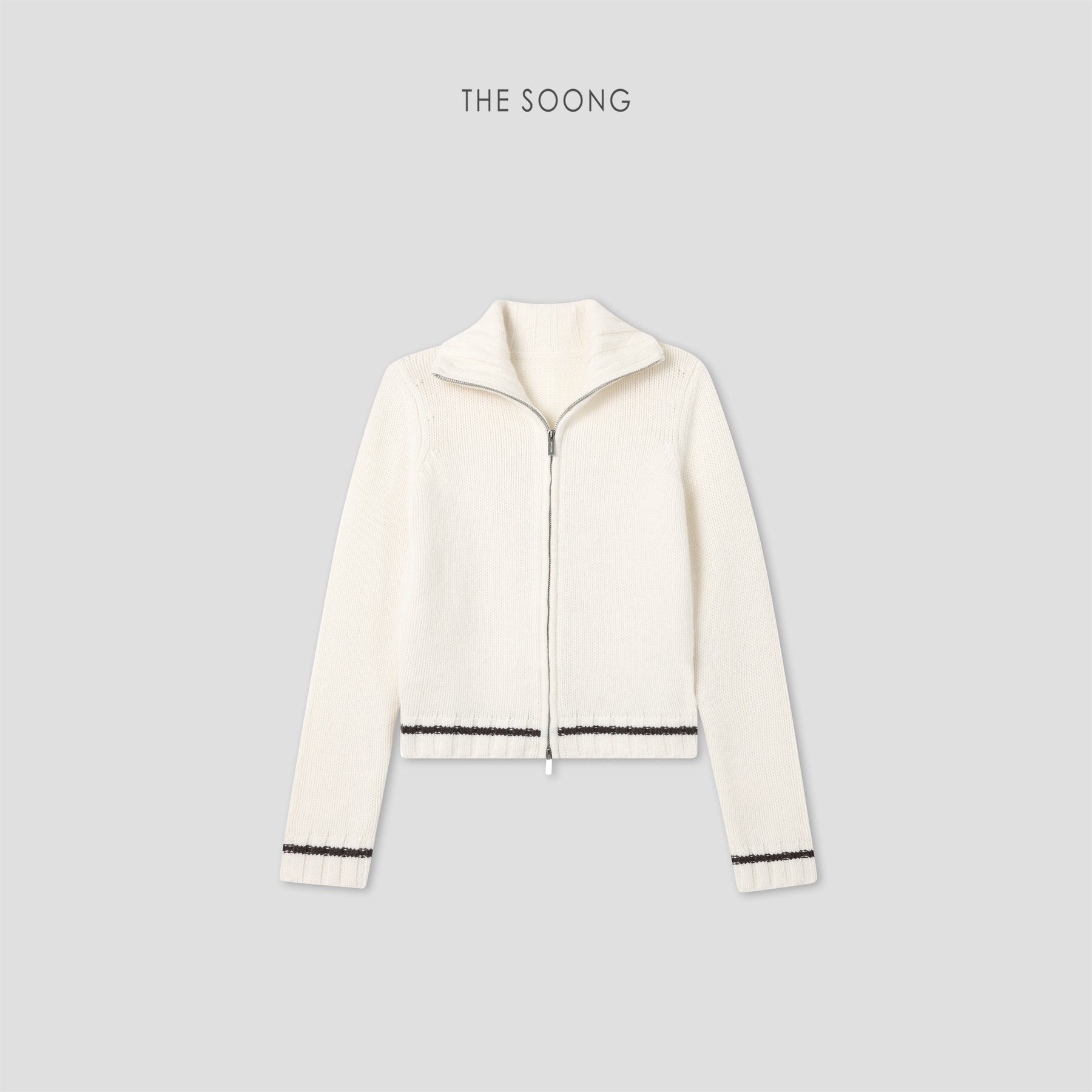 THESOONG/Misty Luxurious Wool 100% Sheep Wool High-neck Zipper Short Knit Sweater 9261