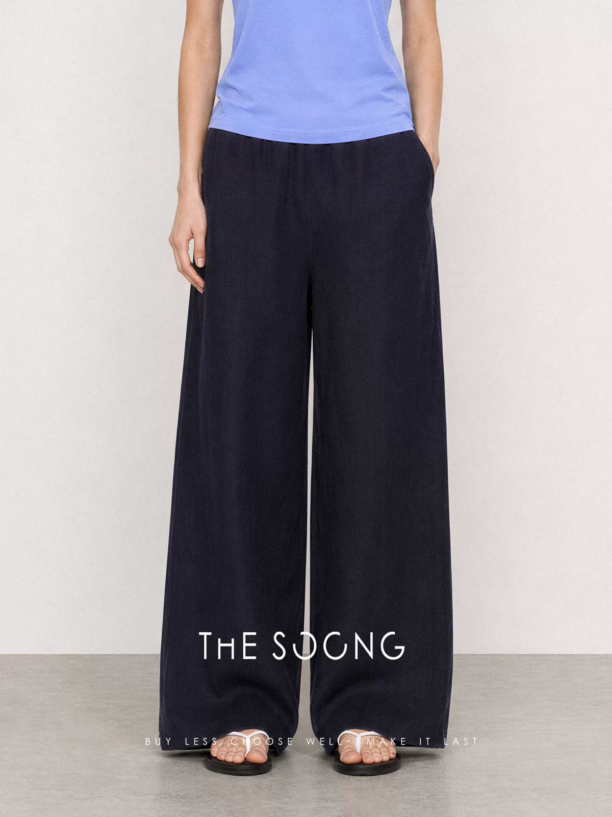 THESOONG / Lazy Relaxed Summer 100% Linen Draped Neat Wide-Leg Casual Pants for Women 9216