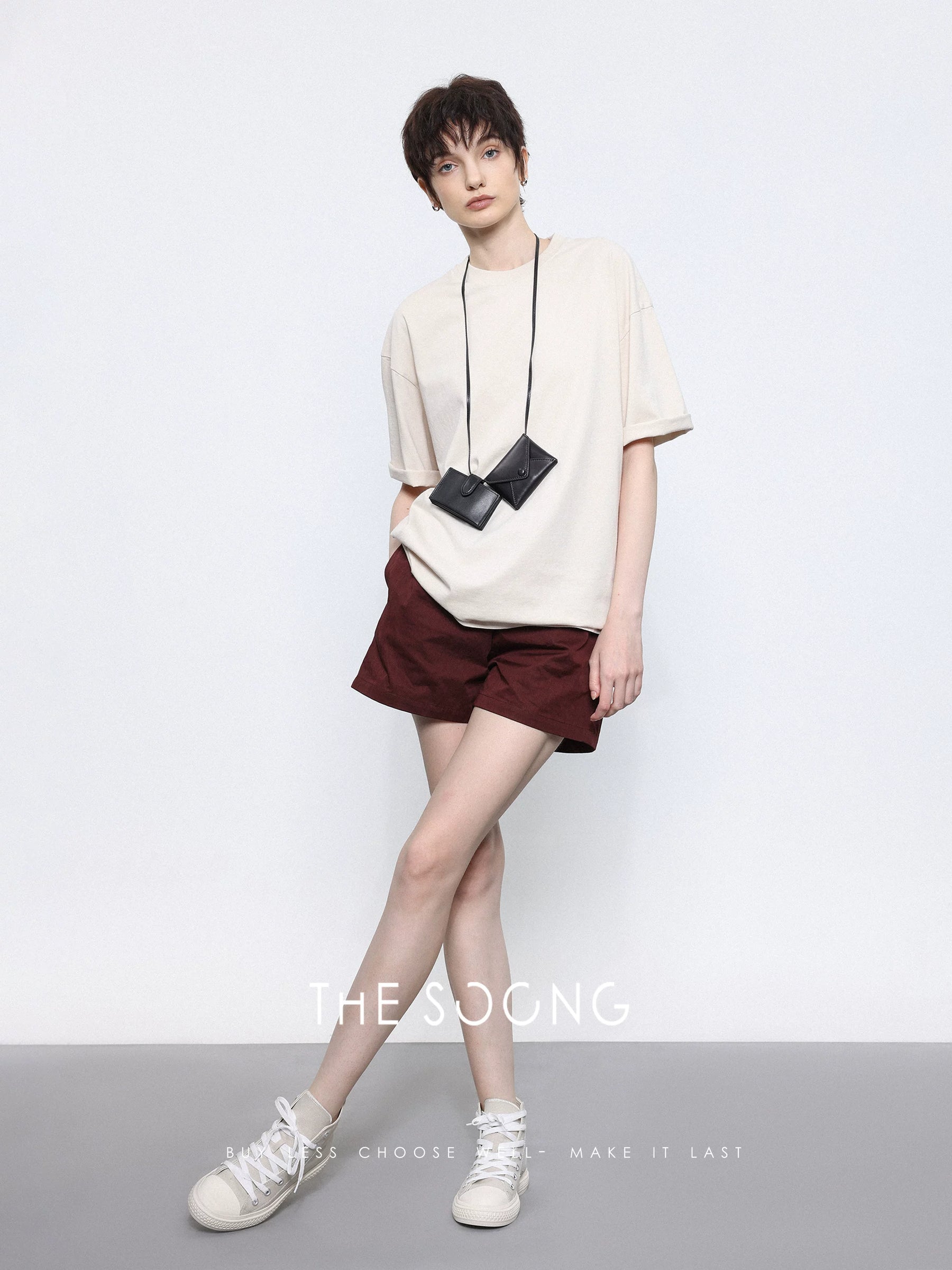 THESOONG/first-layer calf black lightweight neck-hanging stylish new women's earphone card holder