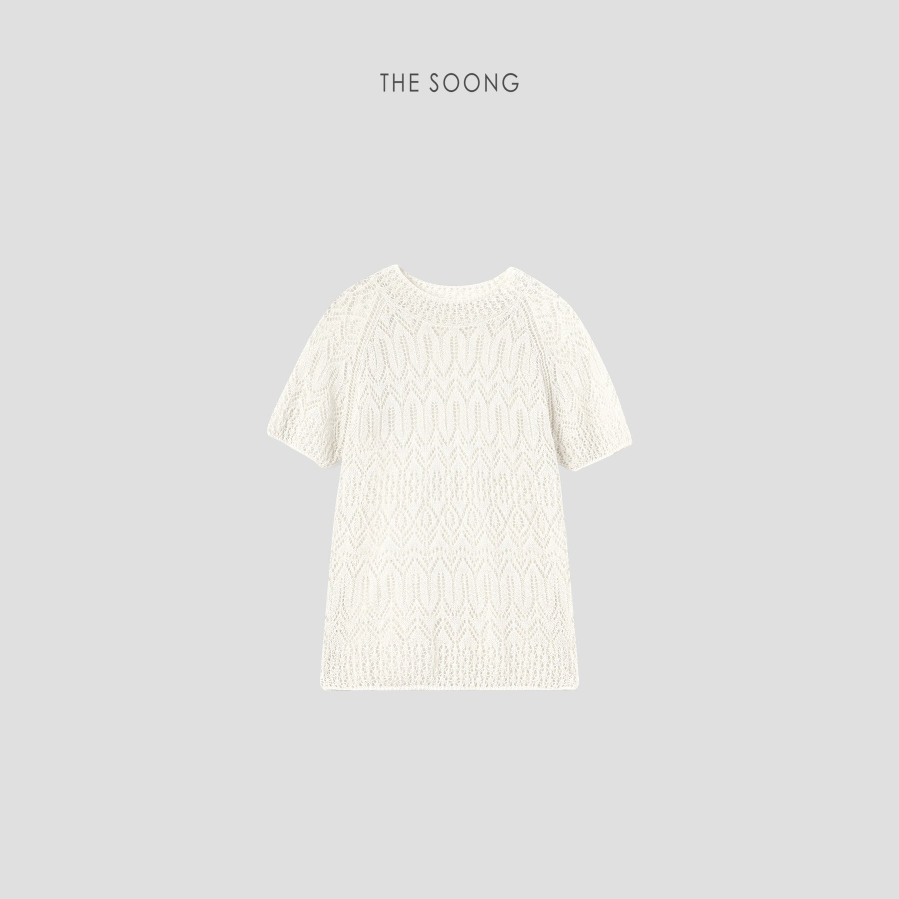 THESOONG/Lace and Paper Shirt Classic Interpretation Hollow-Stitch Structured Round Neck Thin Short Sleeve T-Shirt Top 6895