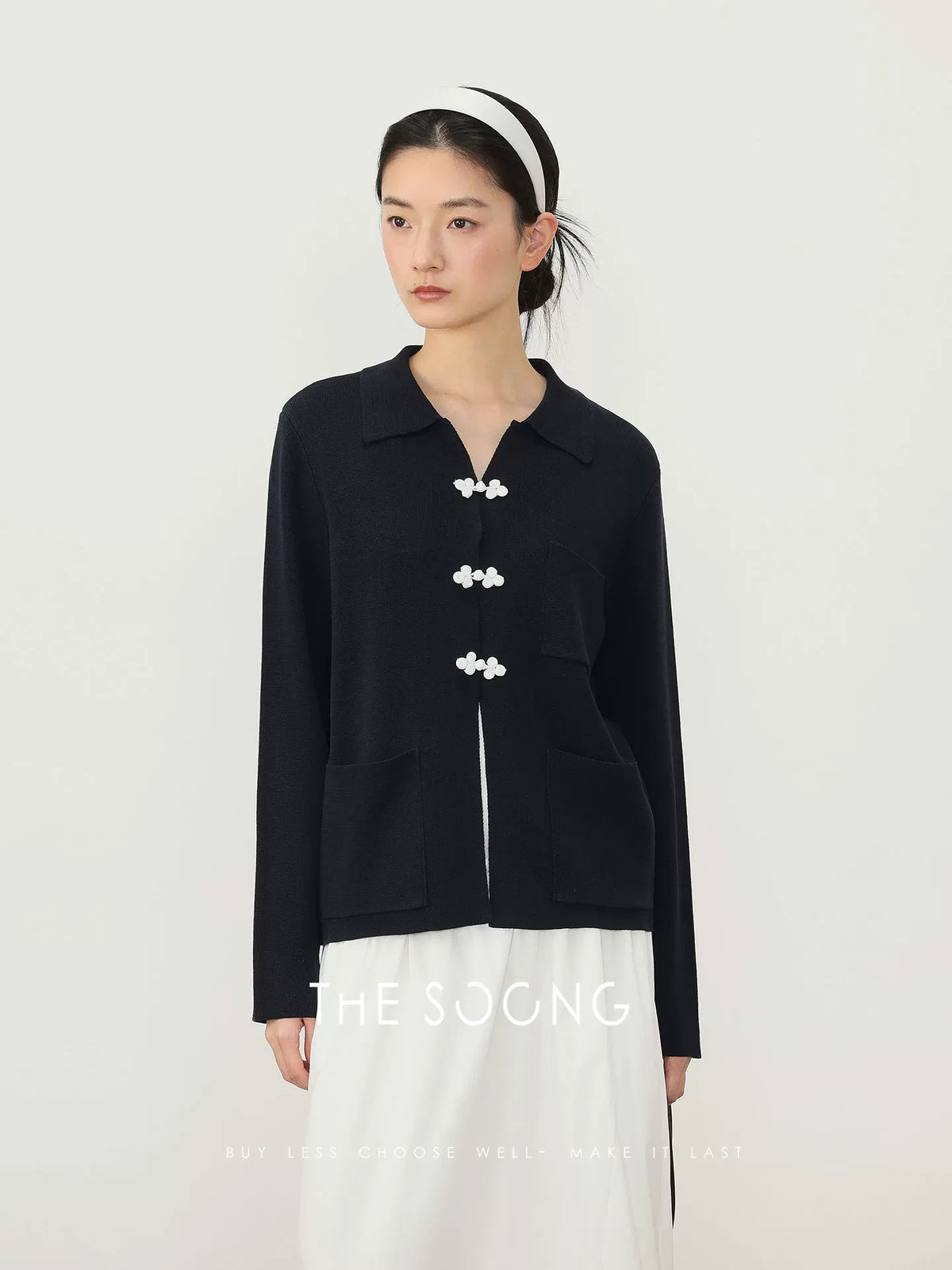 THESOONG / Spring Lyocell Linen Knit Top Women's Turn-down Collar Cardigan Outerwear Petite 8492