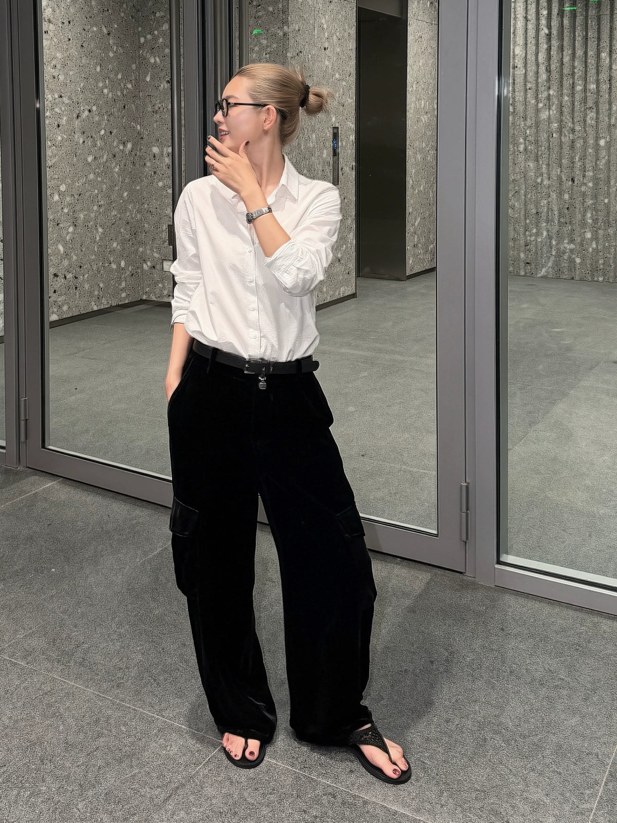 THESOONG/Flowing Silk Silk Mulberry Silk Pearl Glossy Smooth, Soft Touch Workwear Wide-Leg Casual Casual Casual Pants 8526