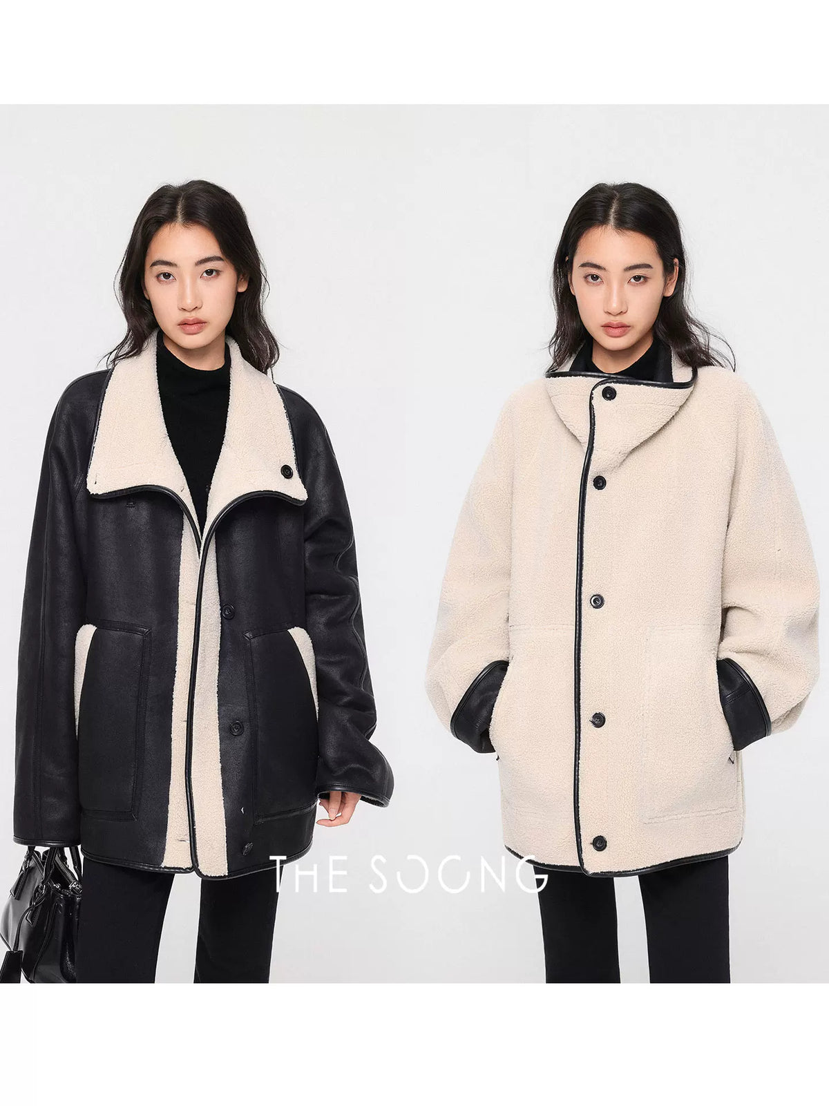THESOONG/Crisp contours vintage high-density heat-locking leather textured hand-stitched toggle coat 7808