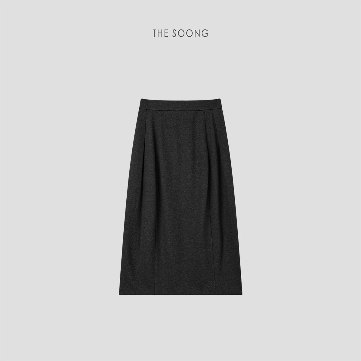 THESOONG/Autumn and Winter 100% Wool Elastic Waist Slightly Stretch Thickened Mid-Length Waist-Drawstring Balloon Skirt 7856