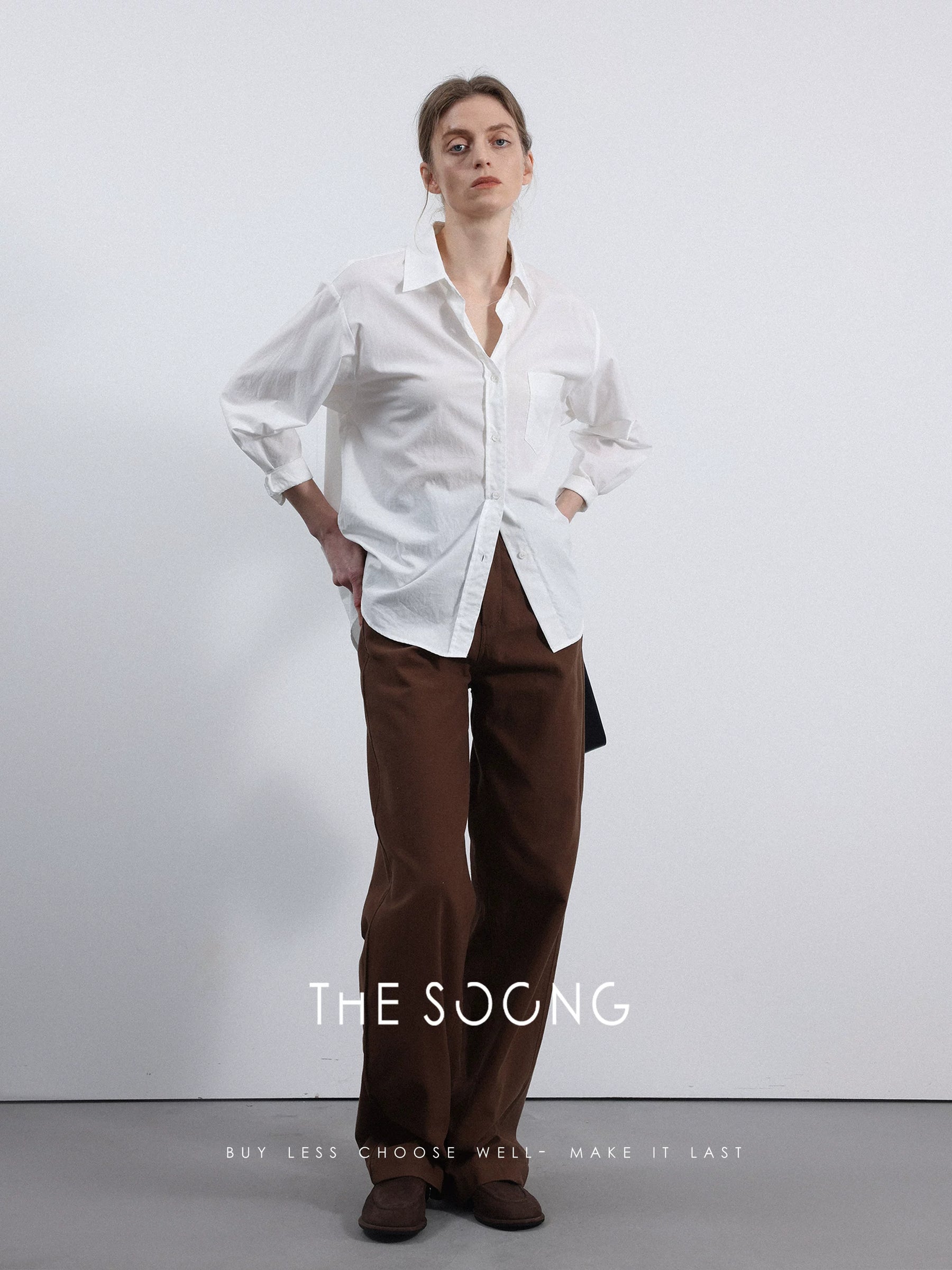 THESOONG / Casual Classic Extra Soft Washed Extra Soft Mulberry Silk Basic White Simple Versatile Shirt for Women