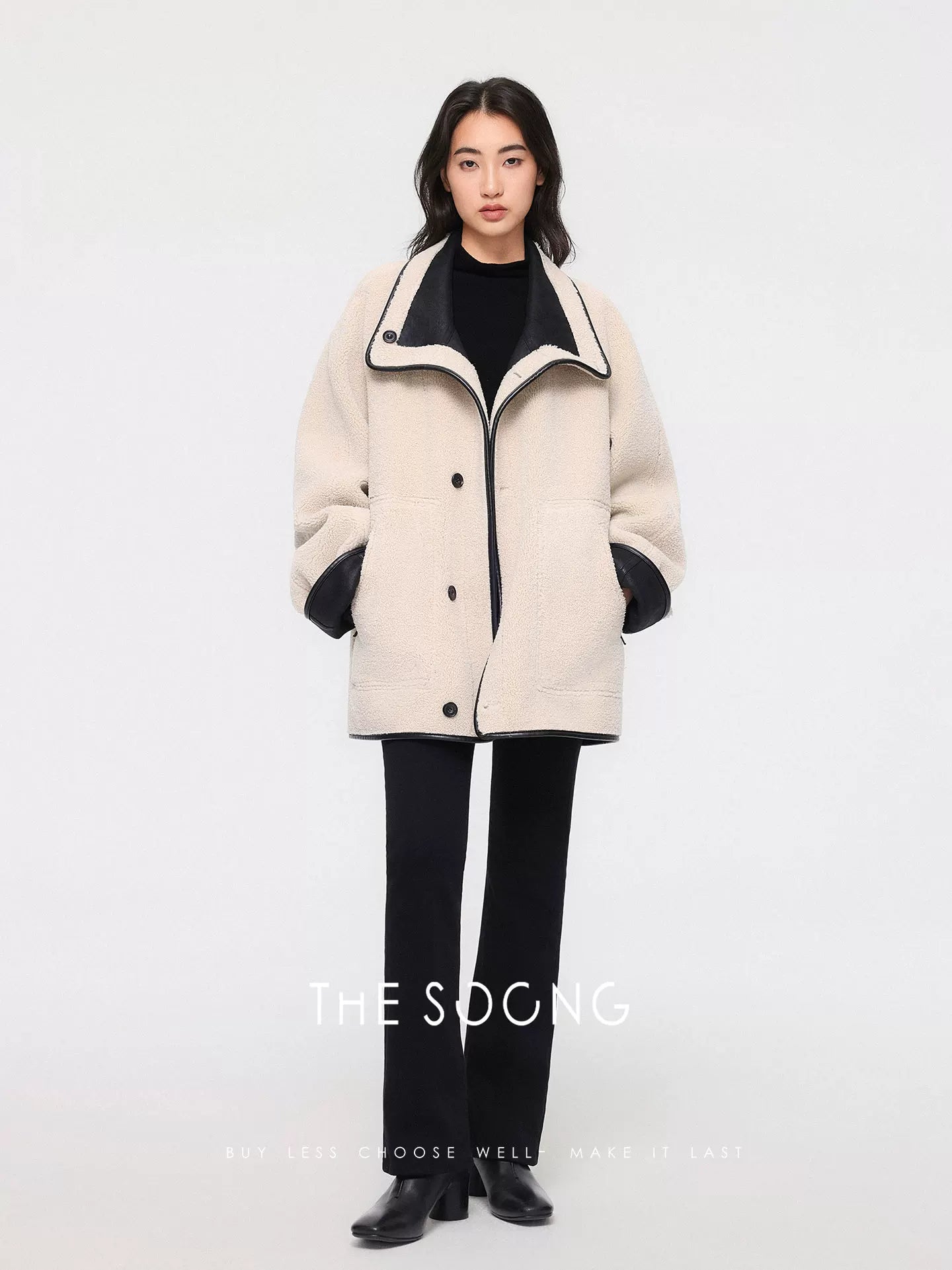 THESOONG/Crisp contours vintage high-density heat-locking leather textured hand-stitched toggle coat 7808