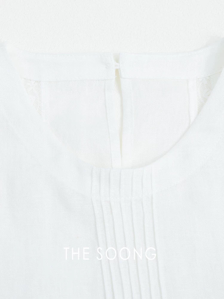 THESOONG / 100% linen sleeveless vest for women, summer round neck, loose and slimming workwear top HWBX9385