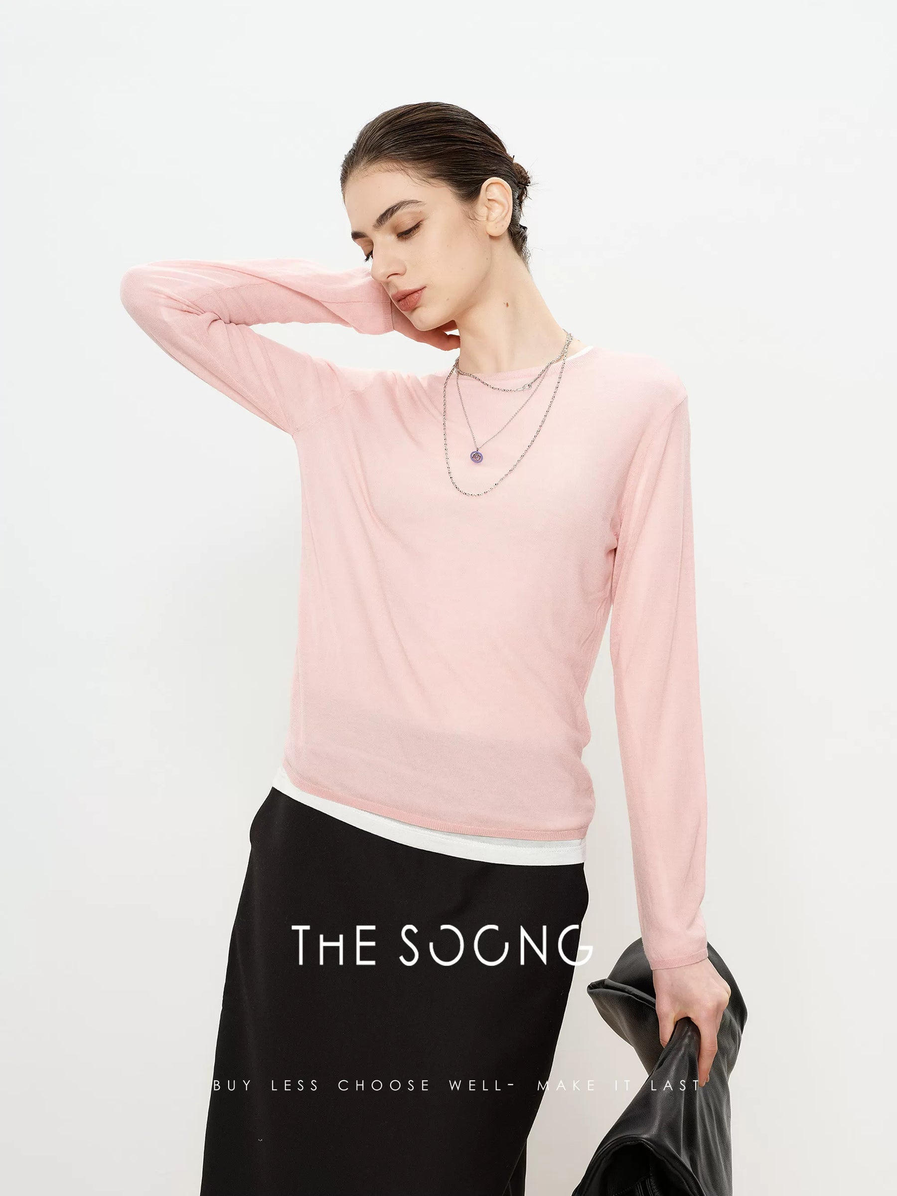THESOONG/Four-Season Favorite 100% Merino Wool Breathable Crew Neck Long-Sleeve Knit Air-Conditioner Sweater 6638