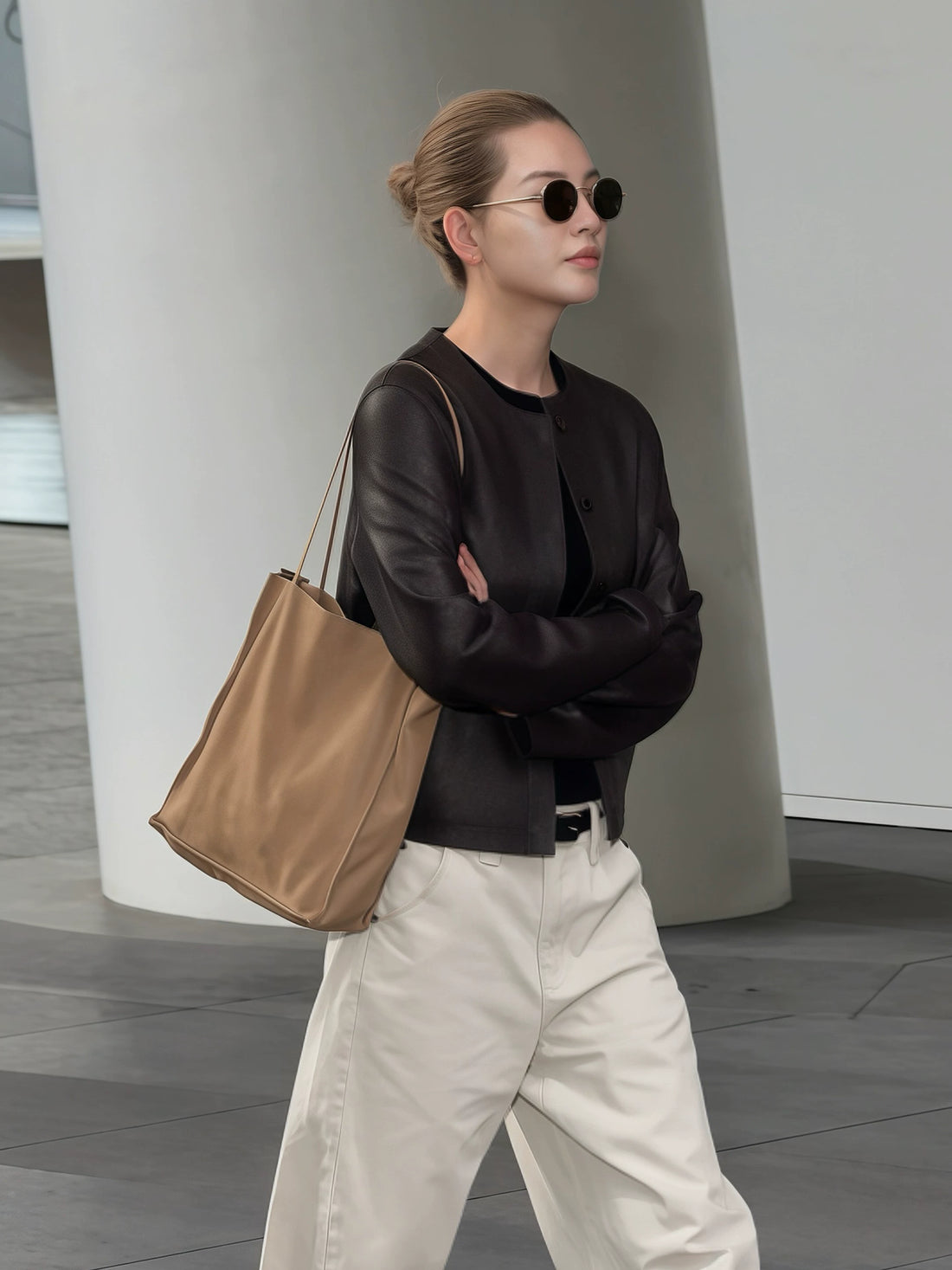 THESOONG/Leather Poetry New Zealand imported sheepskin round-neck single-breasted short genuine leather jacket 8918