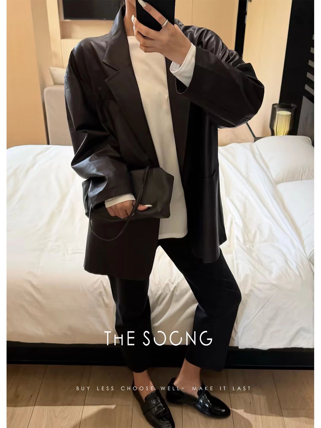 THESOONG/Craftsmanship Piyu Hand-Cut 100% Sheepskin Blazer Collar Women's Leather Jacket 8672